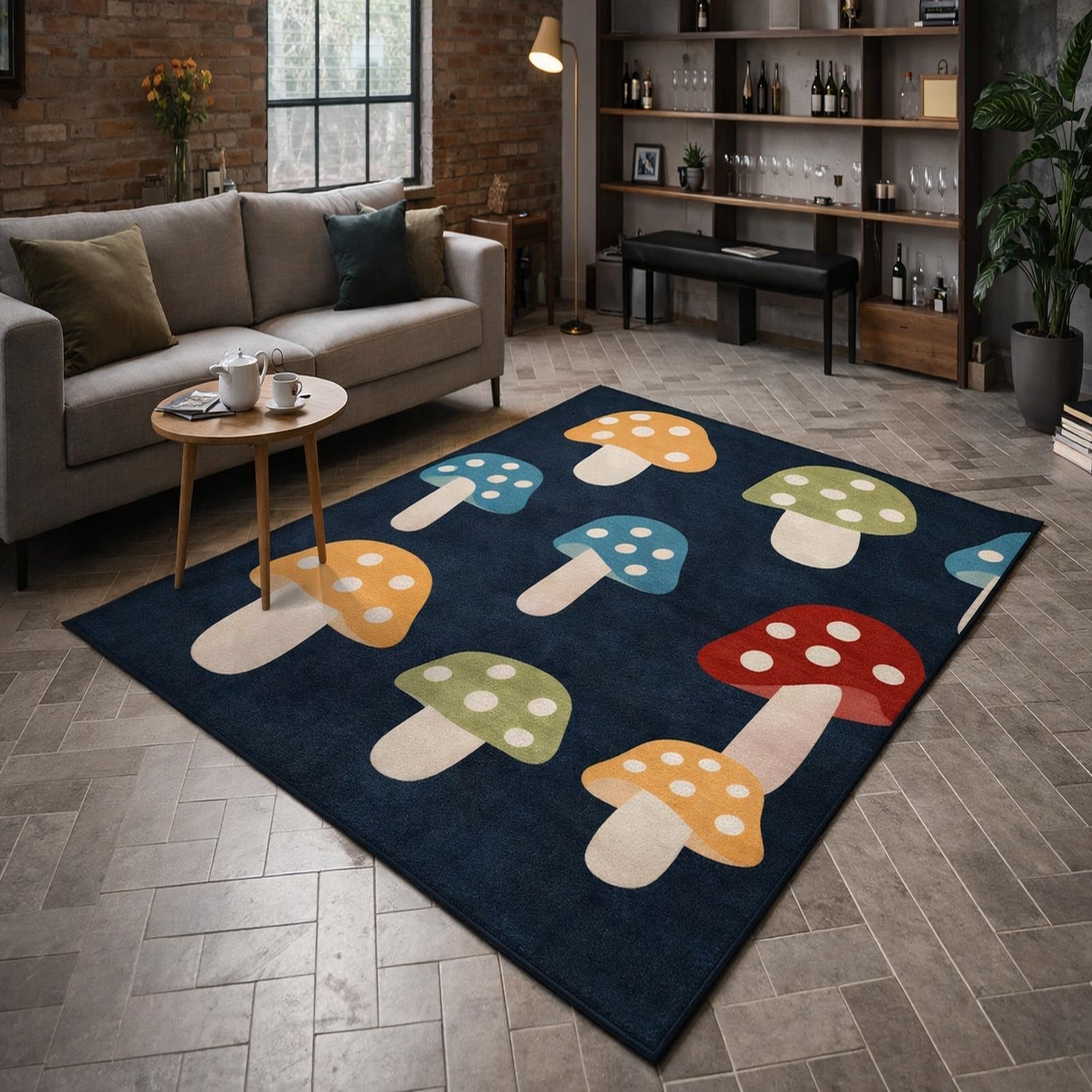 Alfombra de pelo corto Rururug lavable de alta densidad azul moderno