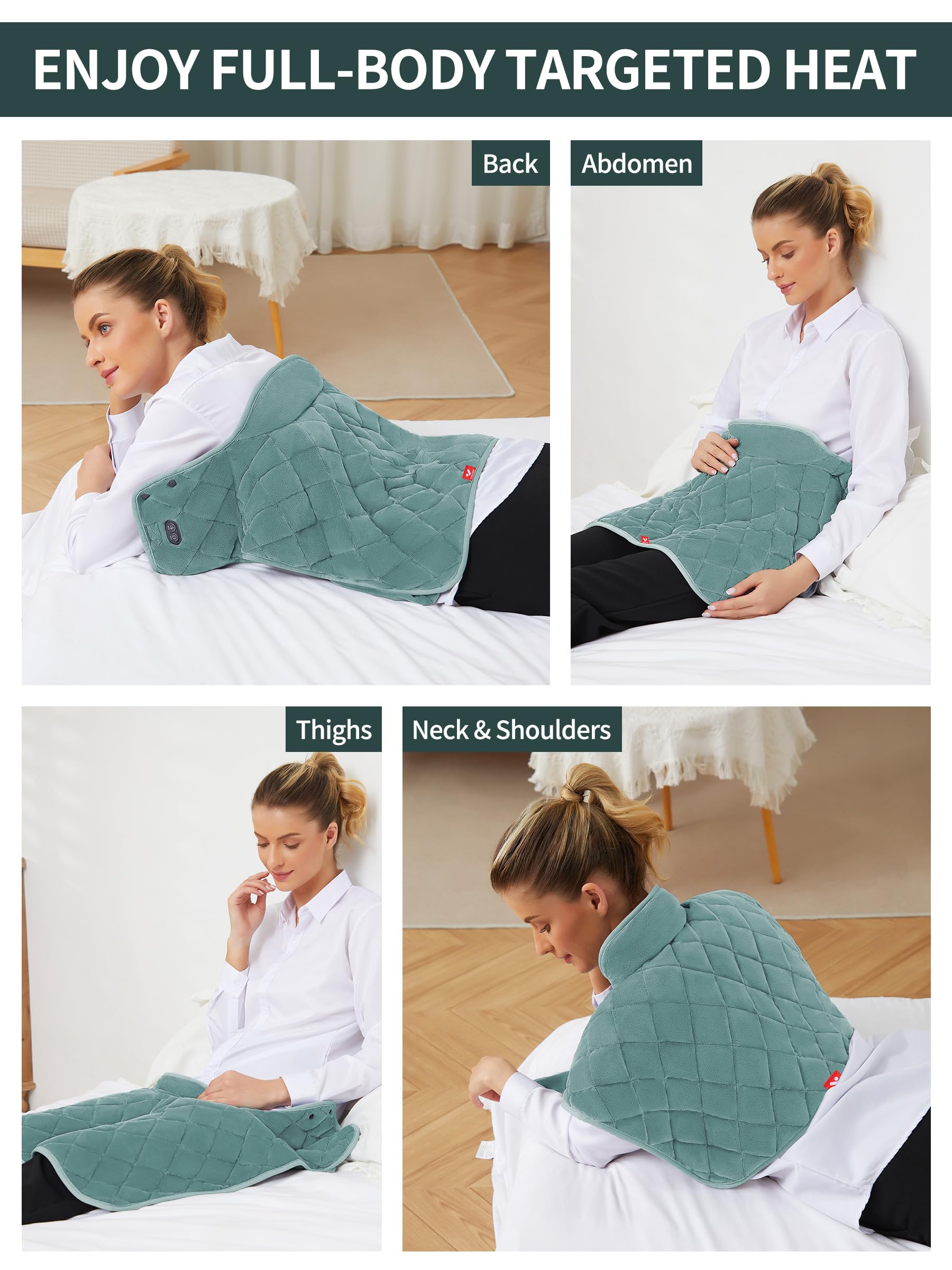 Vofuoti Heizkissen für Nacken und Schultern, 3 Heizstufen und Massagegerät, Wärmekissen Akku Kabellos, 10000mAh, Gewichtetes Heizkissen, Elektrisch Beheiztes Nacken-Schultertuch zur Schmerzlinderung
