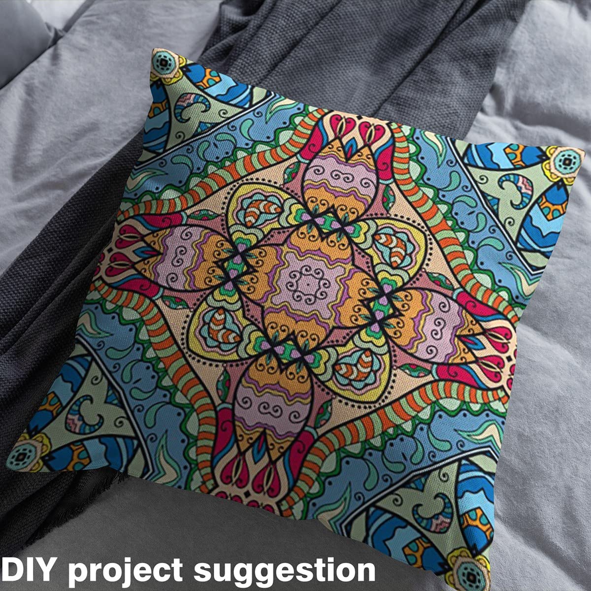 Loussiesd Boho Mandala Fabric by The Yard,Bohemian Exotic Floral Upholstery Fabric for Chairs Sofa,Exotic Tribal Outdoor Fabric Waterproof,Fabric,1 Yard,(L92*W150cm) Blue Cream - Image 4