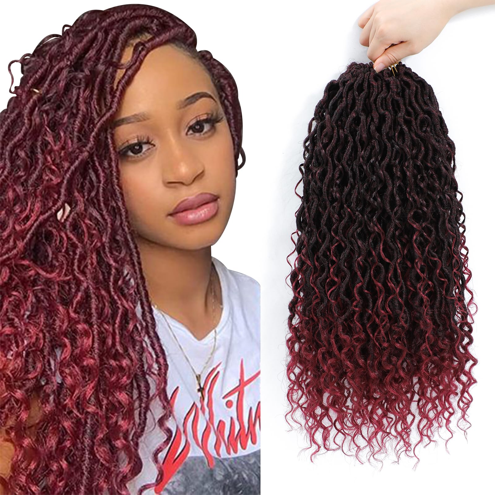 24 Inch Goddess Locs Crochet Hair 8 Packs Faux Locs Crochet Hair for Black Women 1B/Bug Pre Looped River Locs Crochet Hair with Curly Ends