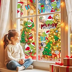 122 Pcs Christmas Window Clings - Merry Christmas Window Stickers for Glass Windows, Static Xmas Window Decals Christmass Decorations for Home Indoor Winter Xmas Holiday Party Decor, 9 Sheet