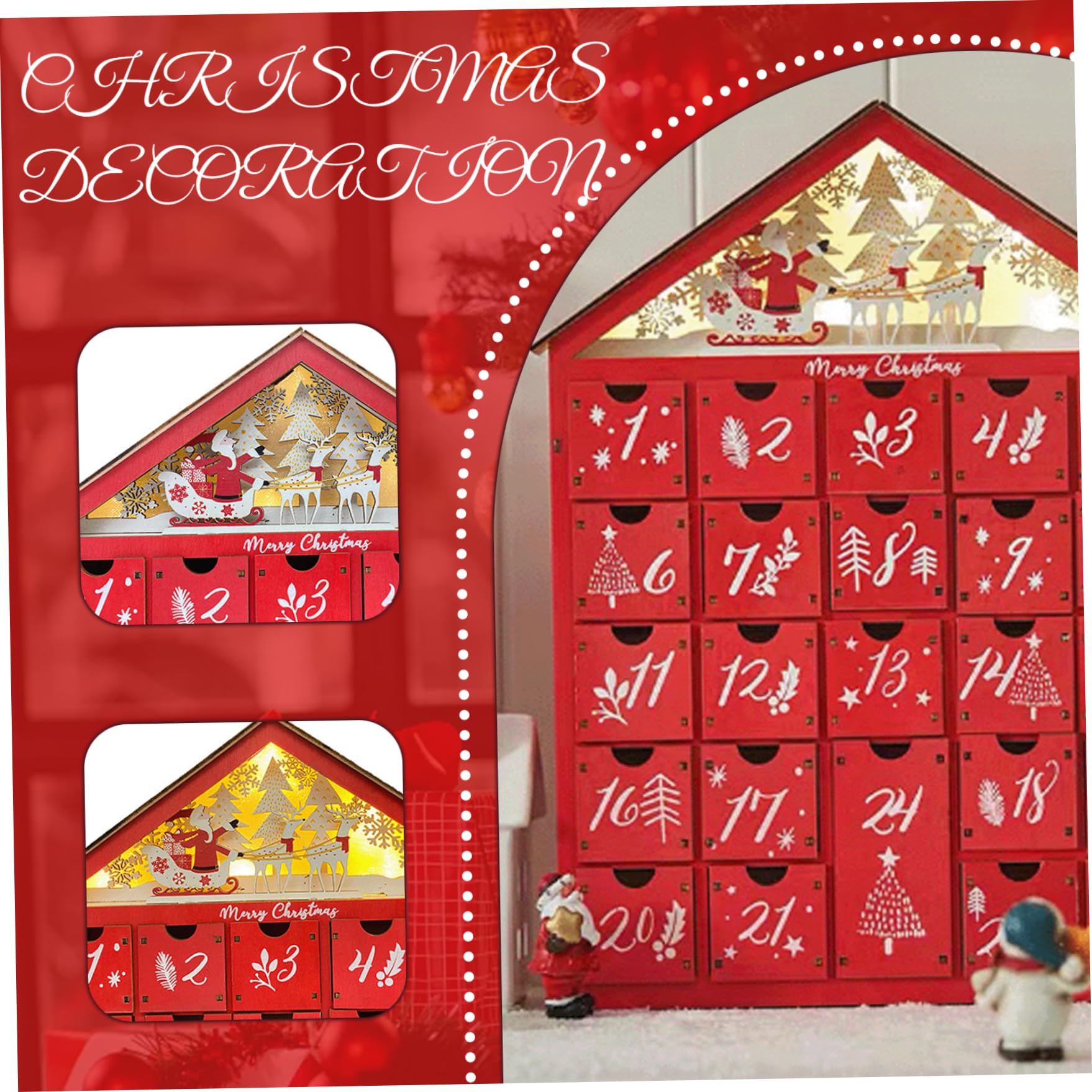 Decorazioni natalizie Calendario dell'avvento natalizio con 24 cassetti di stoccaggio calendario Avvento in legno con albero e case fai -da -te per adulti per bambini decorazioni