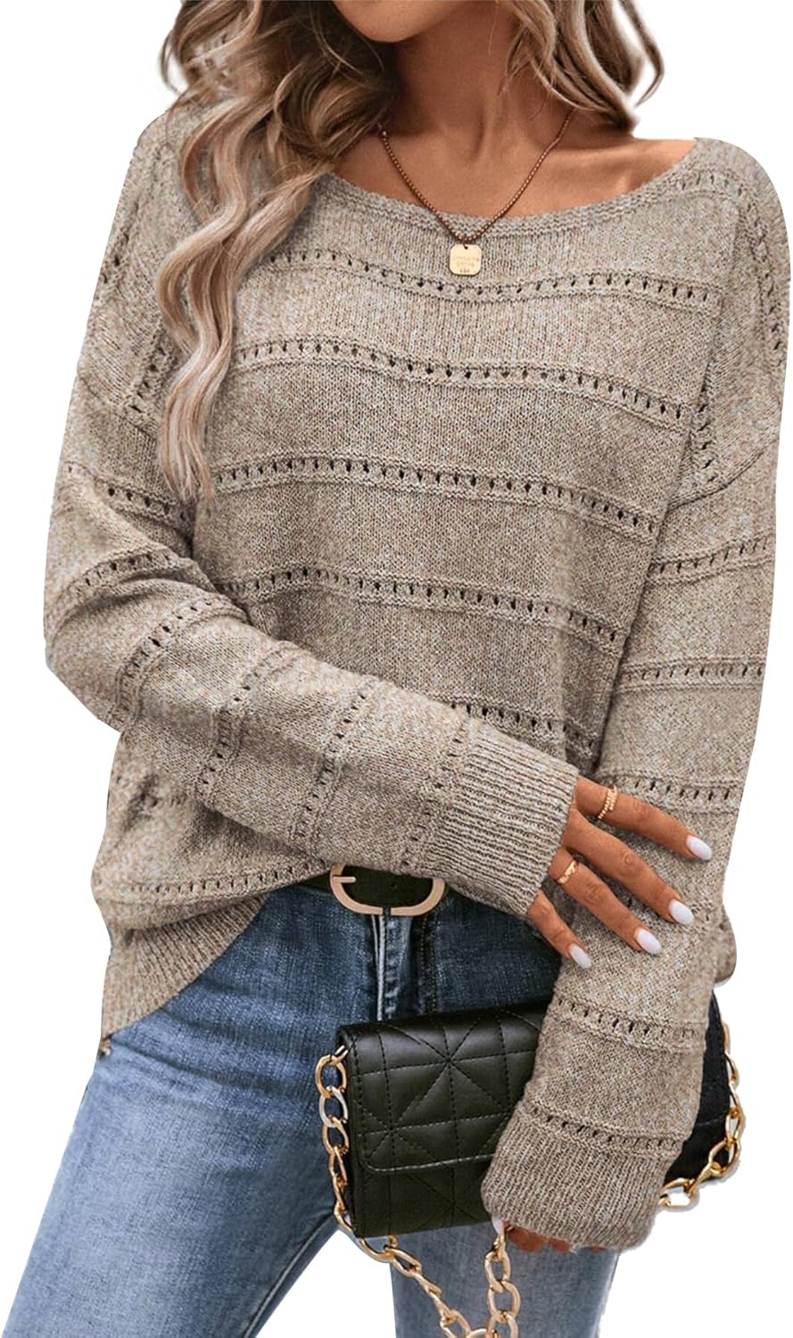 Sweaters for Women Long Sleeve Boat Neck Soft Oversized Pullover Sweater Tops