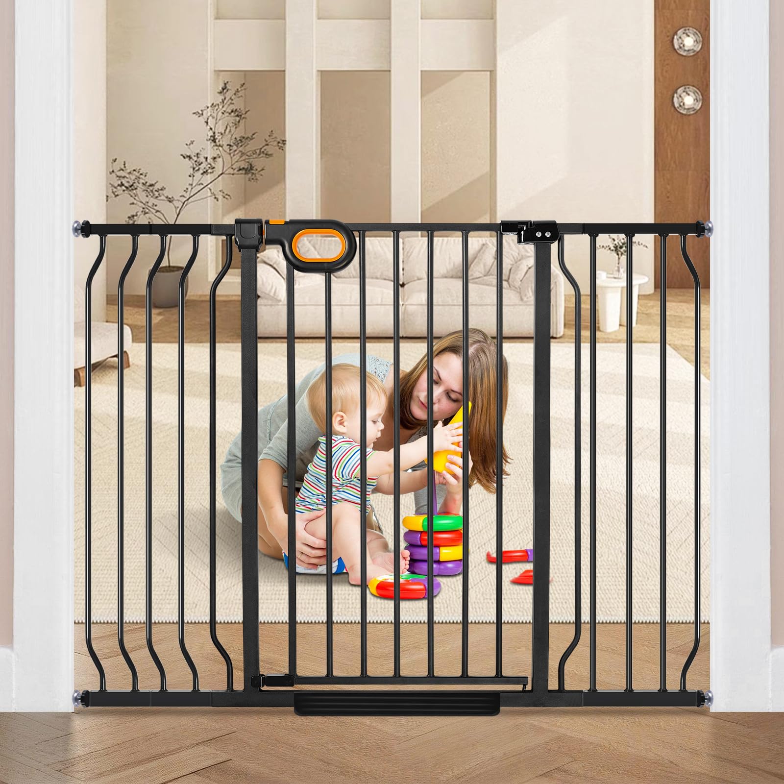 owlie 37.4" Extra Tall Wide Baby Gate for Stairs Doorways,29-52 Inch Extra Large Long Baby Gate with Door Indoor Safety Metal Pressure Mounted Pet