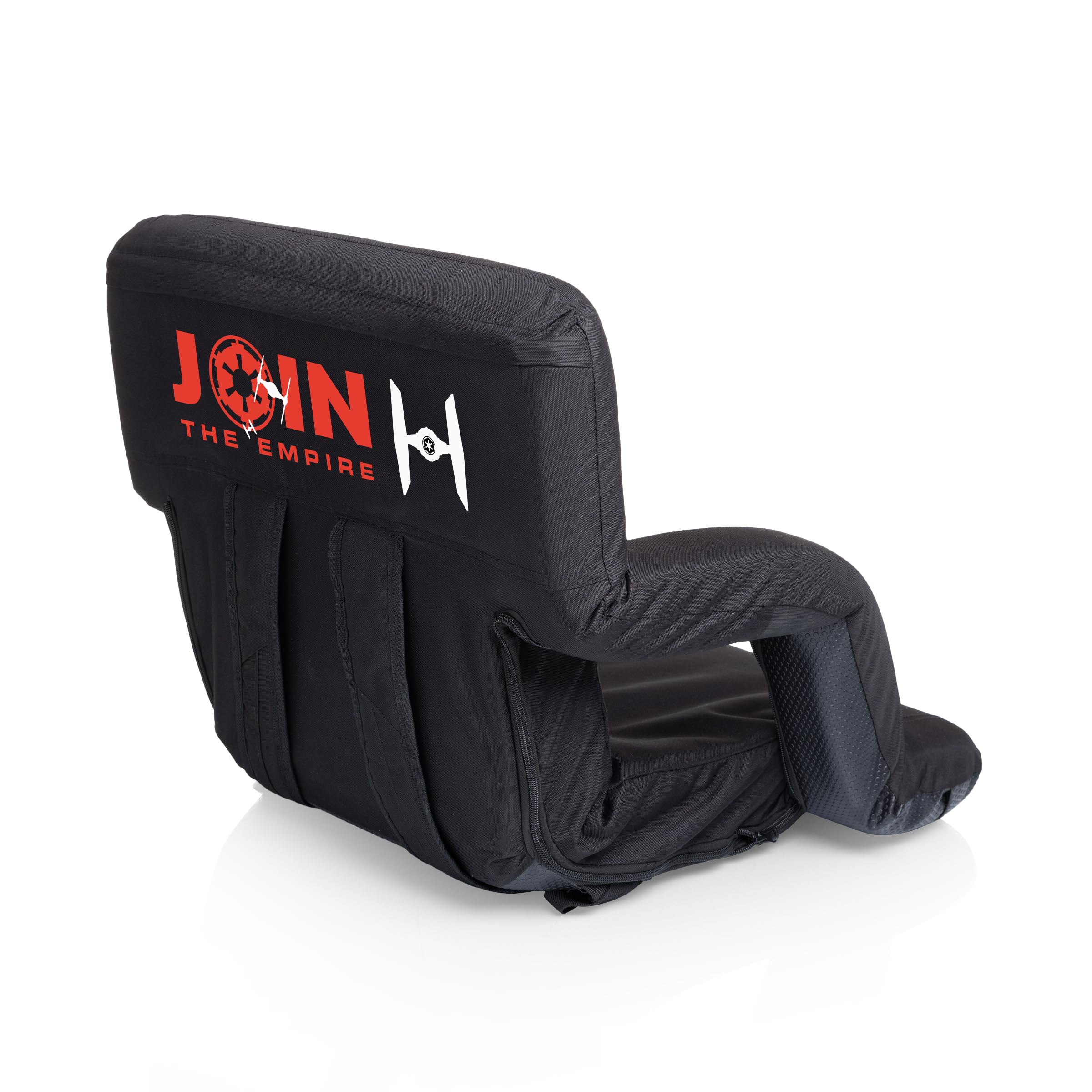 PICNIC TIME Star Wars Empire Ventura Reclining Stadium Seat with Back Support Portable Bleacher Floor Beach Chair with Cushion Backpack Straps Featuring Stormtrooper, (Black)