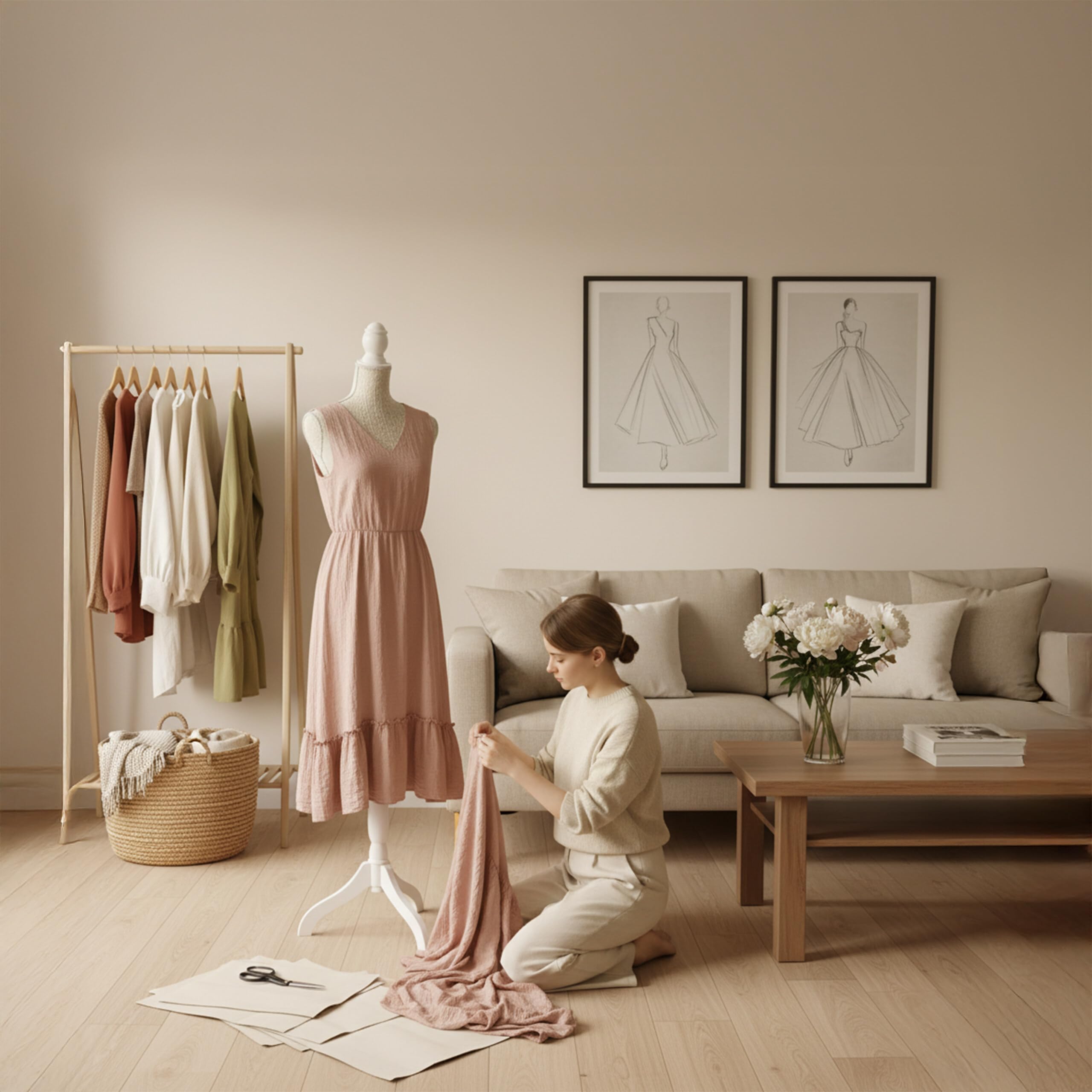 Relaxdays Maniquí de Costura Femenino Ajustable 130–167 cm con Encaje, Base de Madera, Beige/Blanco, 167x41x34 cm