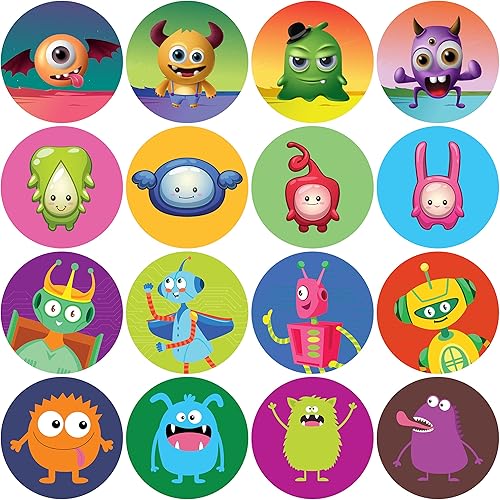 easykart labels Calcomanías de monstruo robot y alienígenas, 500 unidades, 1.5 pulgadas, redondo, planeta espacial, decoración de OVNI alienígena,