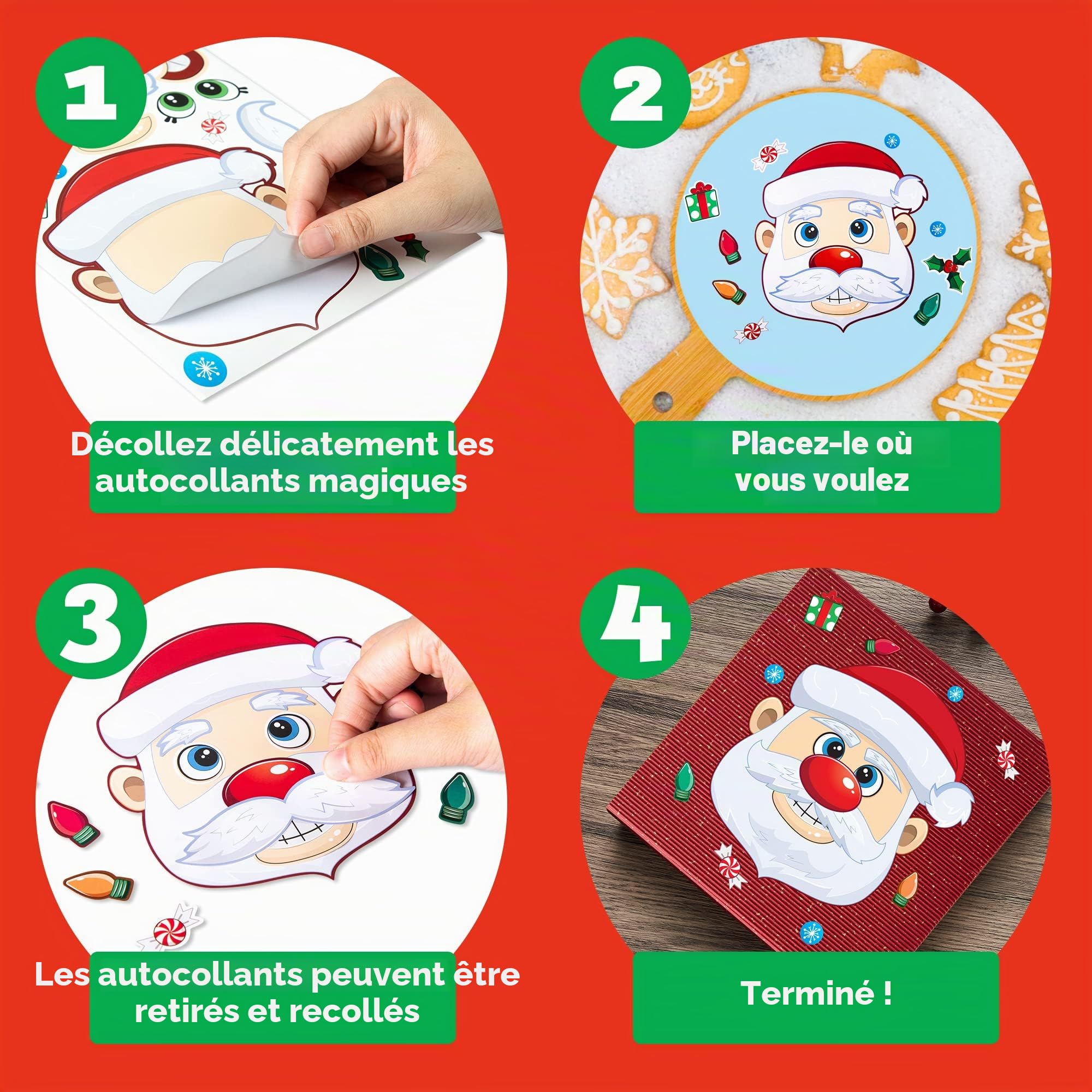 JOYIN 24 stickers face à face mix and match stickers avec elfe de Noël, Père Noël, bonhomme de neige, pingouin et ours polaire, 11123