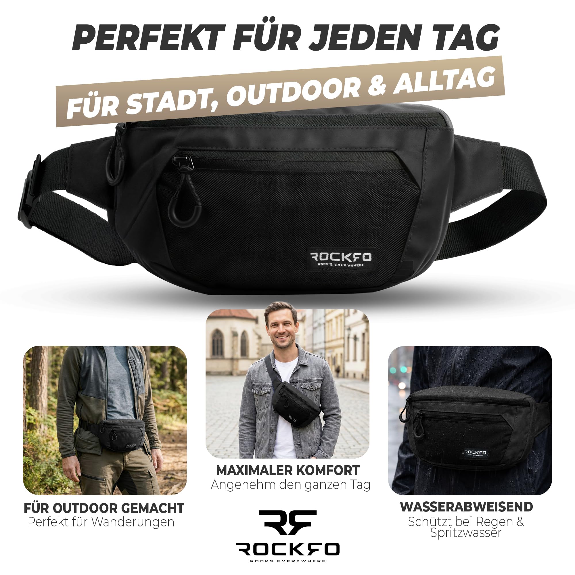 Bauchtasche Damen & Herren groß - Taktische Bauchtasche mit Anti-Diebstahl-Fach - Große EDC City Hüfttasche & Outdoor Gürteltasche - Crossbody Bag für Reise Wandern - diebstahlsicher - 5