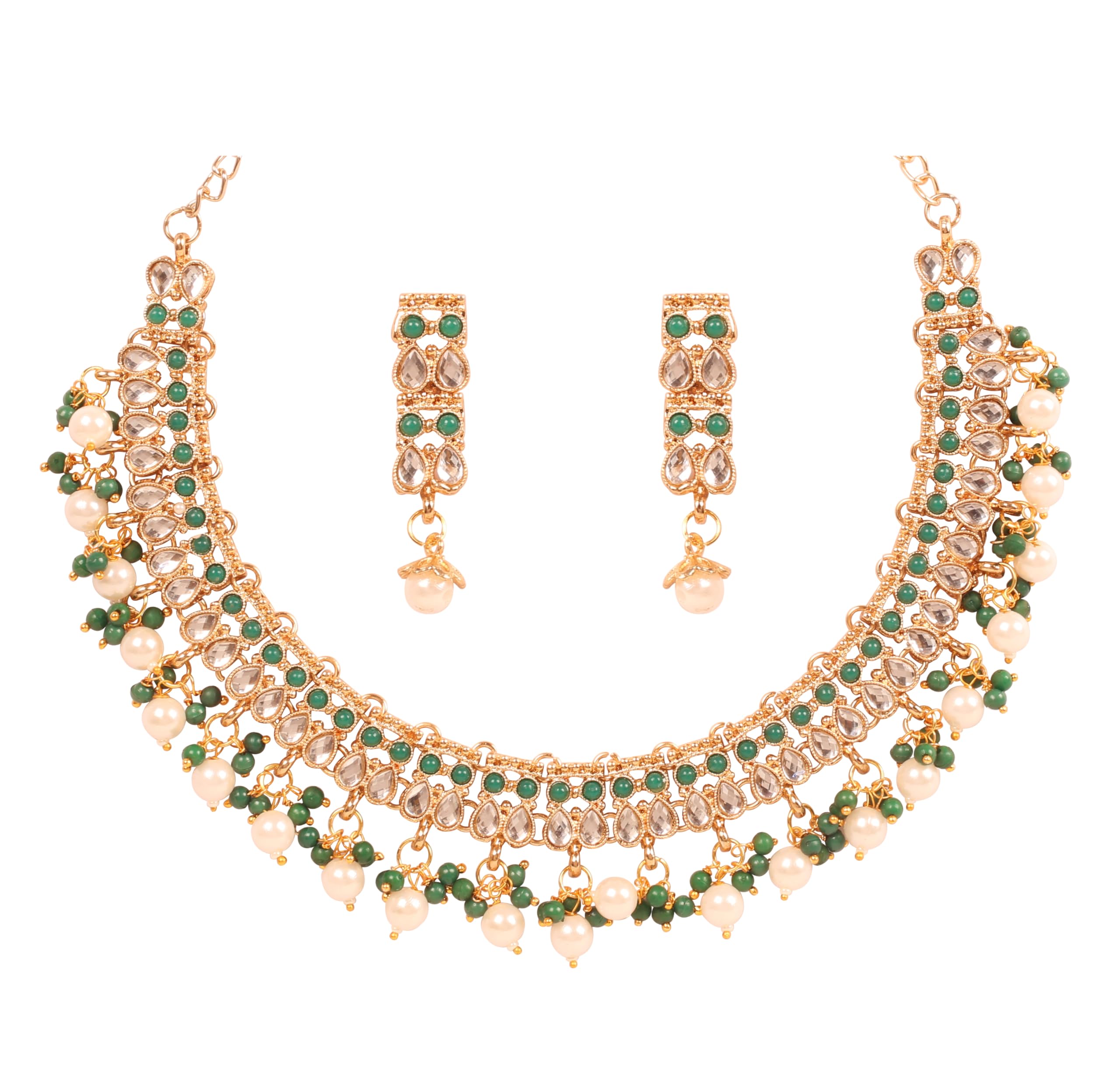 Indian Jewelry Sets for Women Temple Necklace Set kundan polki Wedding Green Faux Emerald Pearl Bollywood Style Antique Gold Artificial Bridal desi Traditional Ethnic Accessories