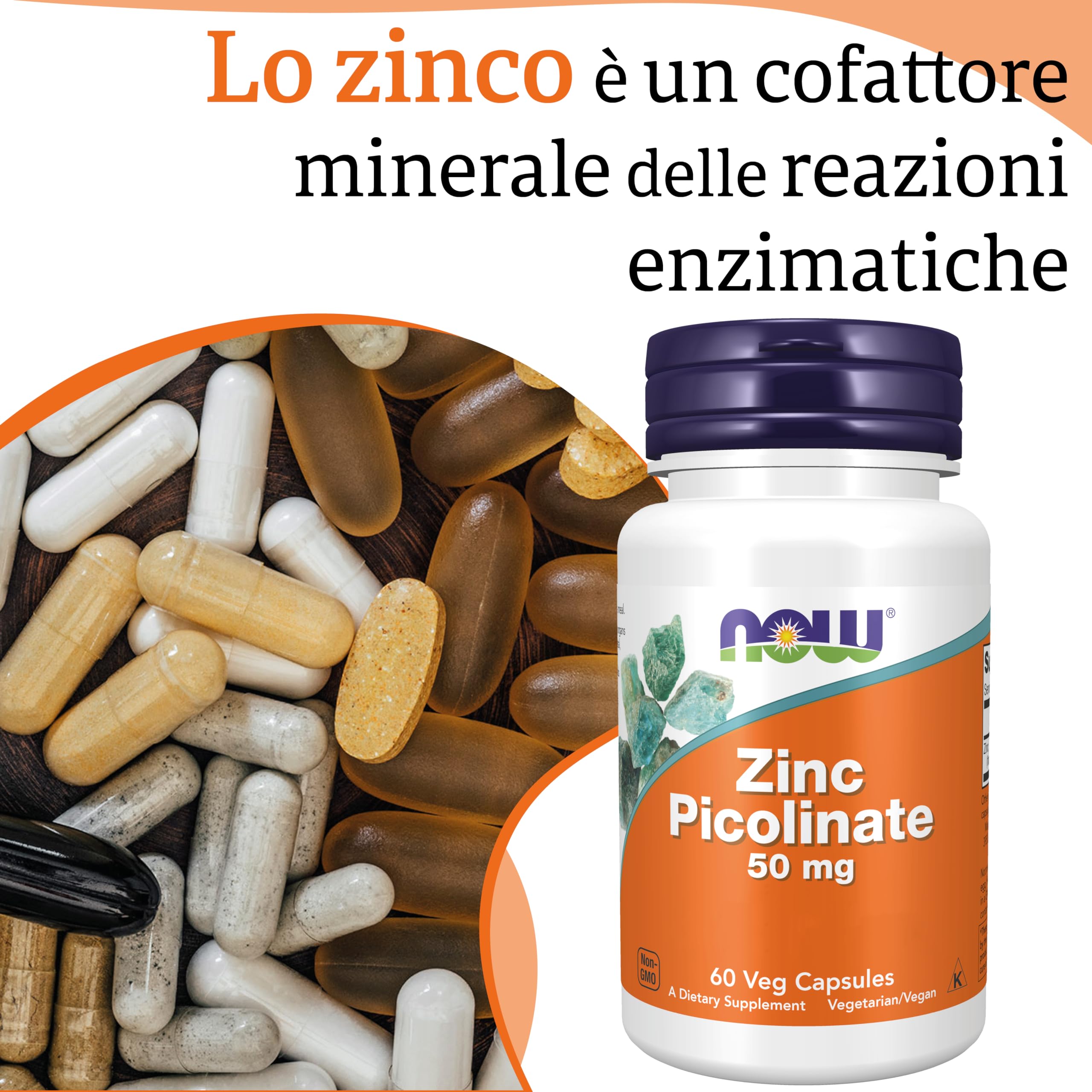 Now Foods, Zinco Picolinato, 50mg, Dose Elevata, 1 Capsula ogni 2 Giorni, 60 Capsule vegane, Testato in Laboratorio, Senza Glutine, Senza Soia, Non OGM, Vegetariano