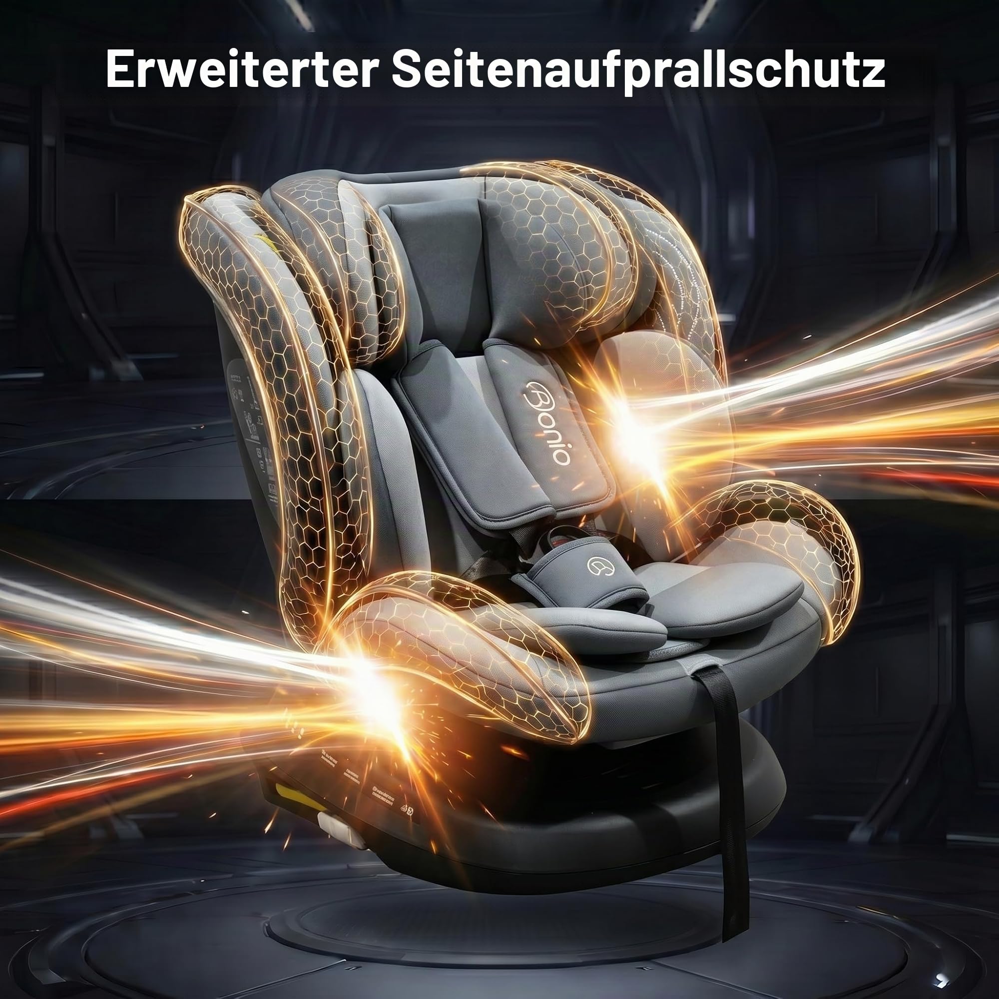 Bonio Kindersitz I-SIZE 40-150 cm 360 grad drehbar mit Isofix (Grau) | bis 105 cm Reboarder ab Geburt 0-12 Jahre, 0-36kg, 5 Sitz- und Ruhepositionen Praktisch