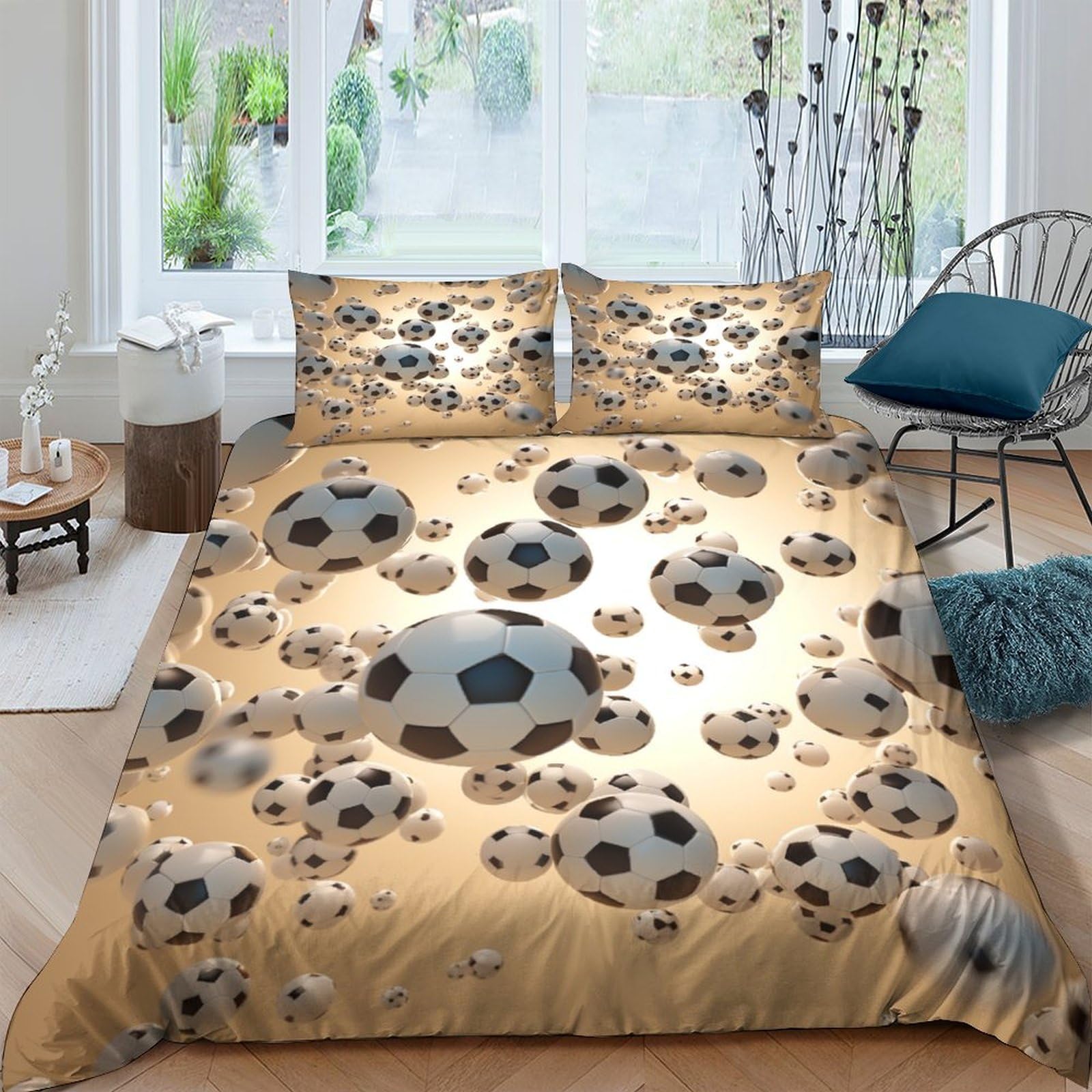 Housse de couette football 220x240 cm avec 2 taies d'oreiller pour lit King Size