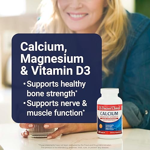 Miniatura 2 de U.S. Doctors' Clinical - Complejo de citrato de calcio y carbonato de 1200 mg con magnesio y vitamina D3 - Suplemento de calcio para la fuerza ósea,
