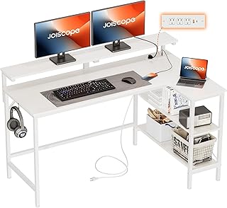 JOISCOPE L Shaped Gaming Desk with Shelves and Display Riser, Corner Com...