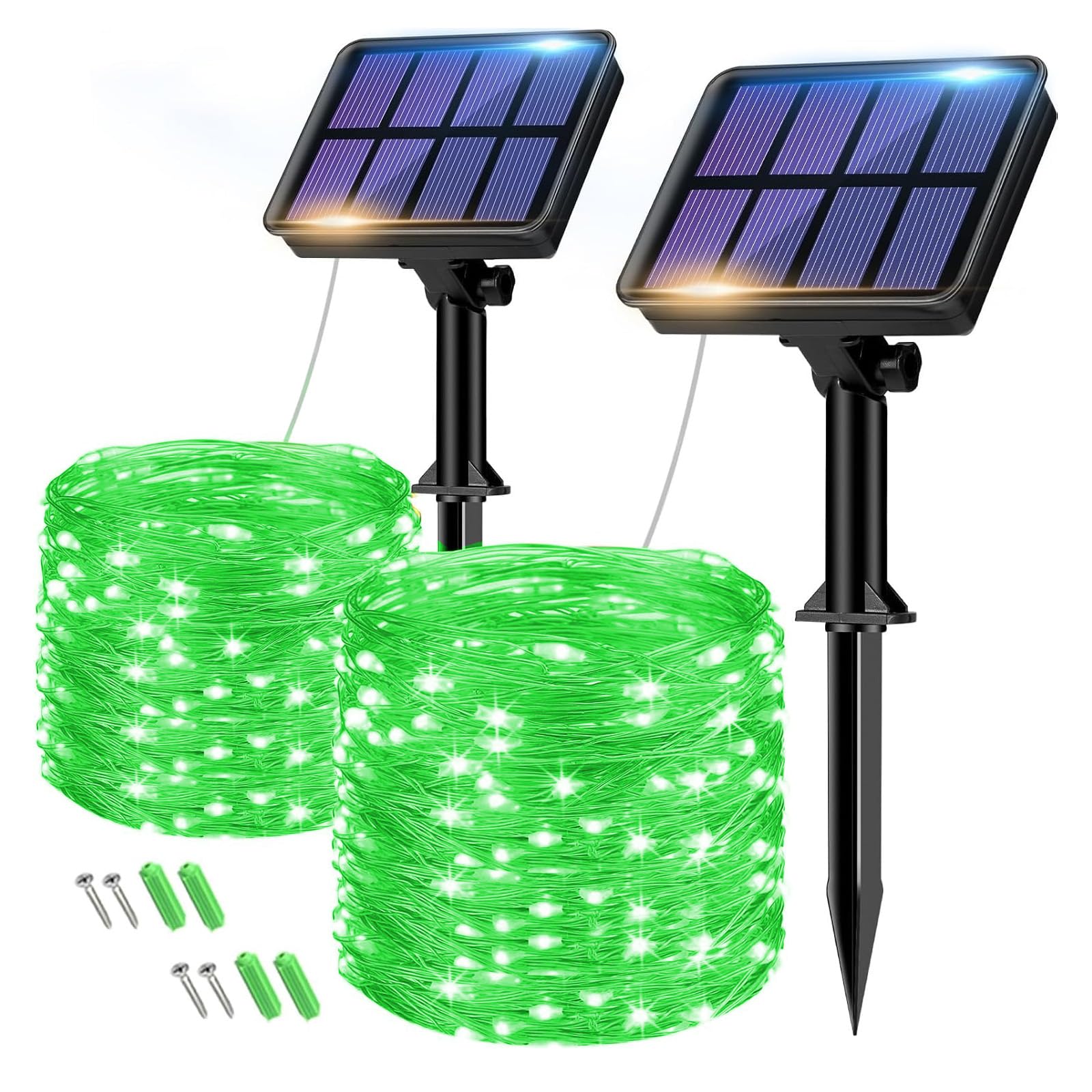 btfarm 2 Pack Solar String Lights Outdoor, 160LED 66FT Halloween Solar Fairy Lights Outside Waterproof, 8 Modes Solar Powered Twinkle Lights for Tree Garden Patio Halloween Decorations, Green