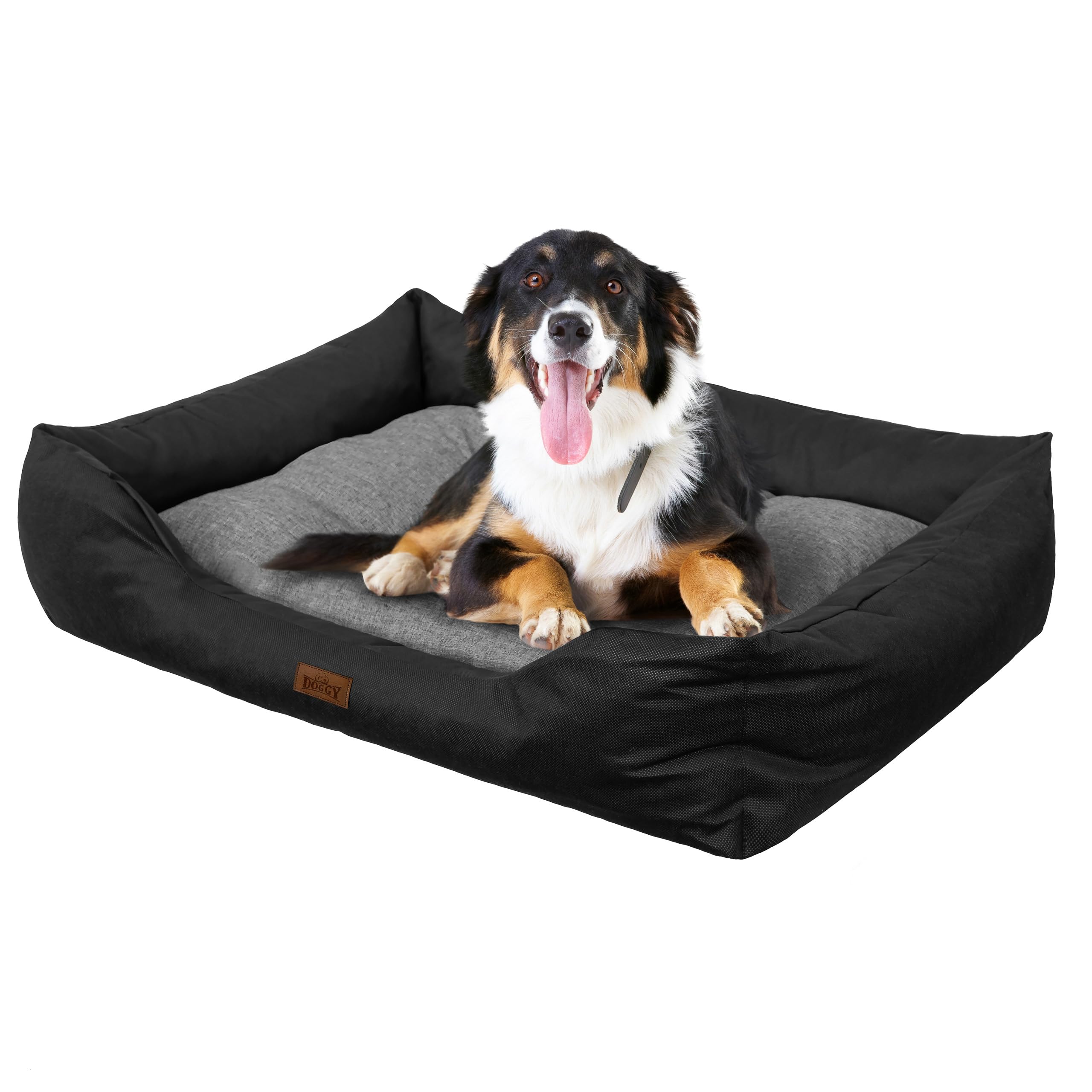 DOGGY Cama para perros, cojín para perros con aspecto de lino, fácil de limpiar, bordes elevados, M, para perros pequeños, 84 x 65 cm, grafito