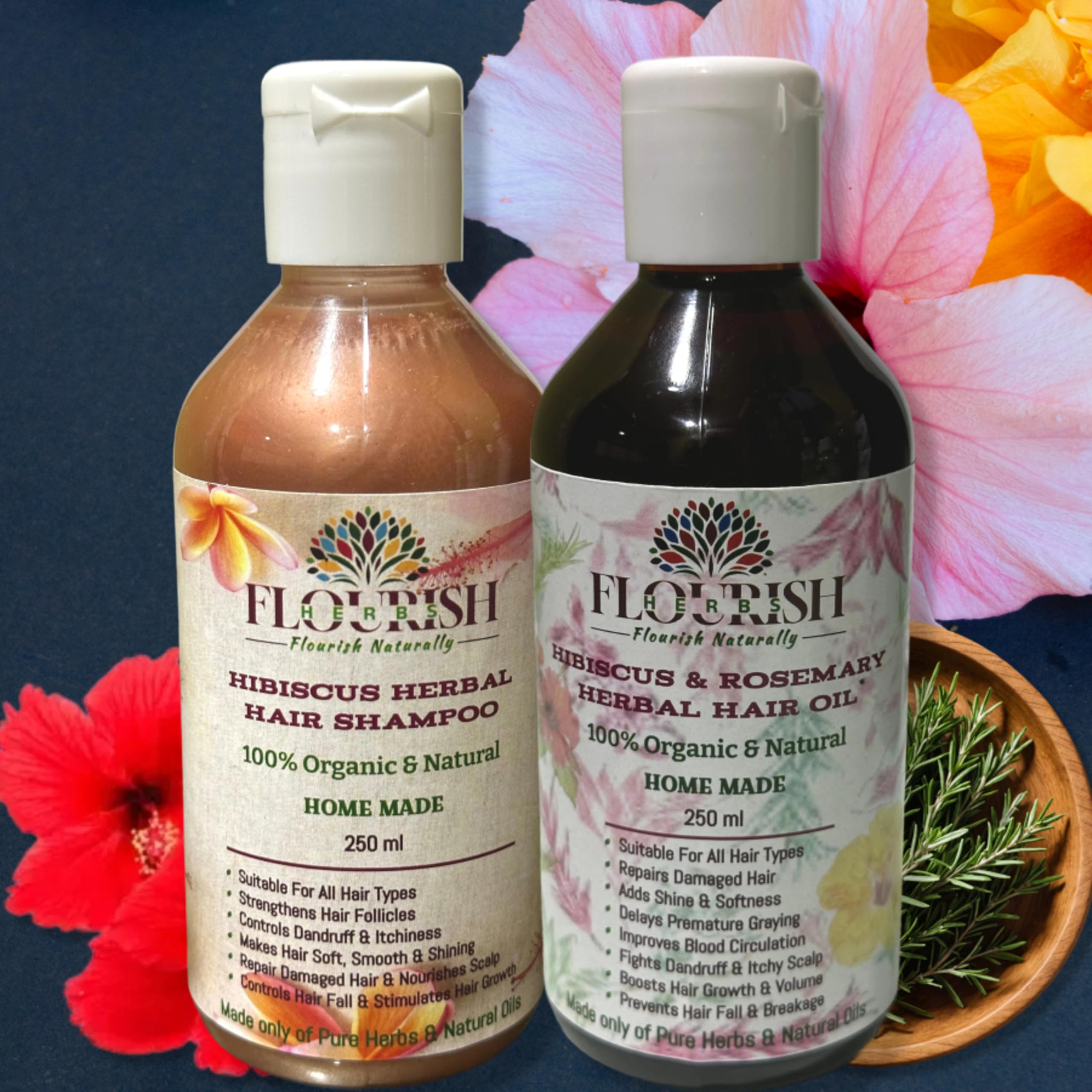 FLOURISH HERBS Combo Hibiscus and Rosemary Herbal Hair Shampoo & Oil, 250ML (Pack of 2), 100% Organic, Natural, Chemical Free, Homemade, For All Ages and Hair Types, Daily Use. Benefits: Improves Blood Circulation, Nourishes Scalp, Repair Damaged Hair, Strengthens Hair Follicles, Controls Dandruff & Itchiness⁠⁠, Delays Premature Graying, Controls Hair Fall & Stimulates Hair Growth, Makes Hair Soft, Smooth & Shining.-picture-37