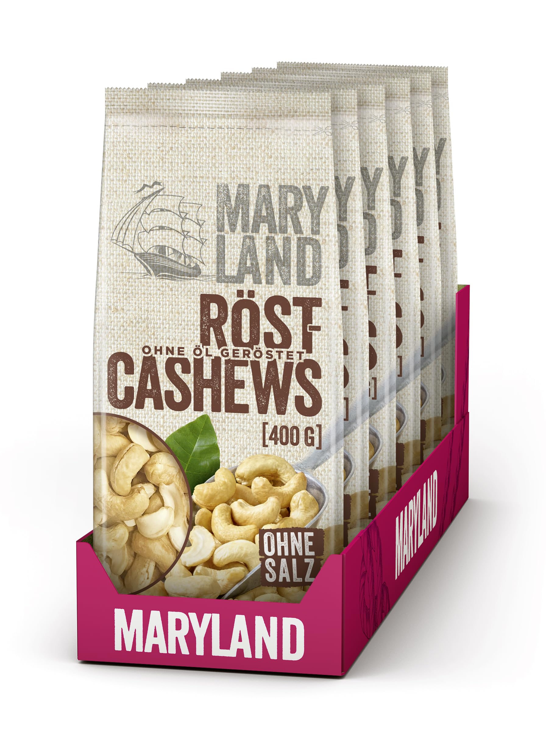 Maryland Röst-Cashews 400g im 6er Pack – Knackige Cashewkerne schonend ganz ohne Öl geröstet – Einzigartiges Aroma aus eigener Röstung in Deutschland (6 x 400g)