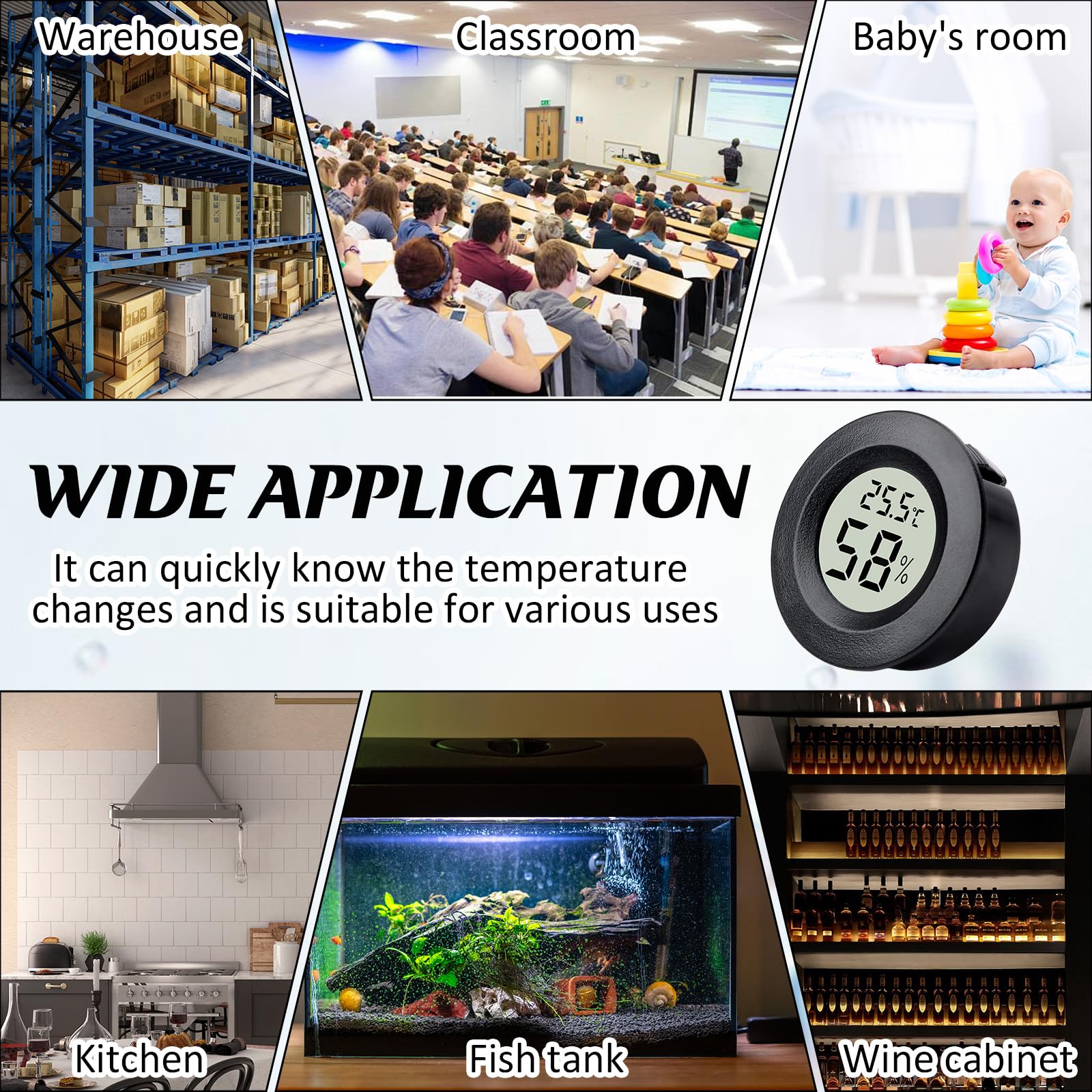 3Pcs Digital Hygrometer Thermometer Round LCD Temperature Humidity Monitor for Greenhouse Home Office Babyroom Basement Christmas New Year Gifts(Black) (3Pcs Black) - 3
