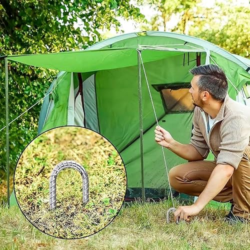 Miniatura 5 de Estacas de suelo resistentes de 12 pulgadas, estacas de refuerzo con gancho en U galvanizadas antioxidantes, 6 estacas de jardín, anclajes de tierra