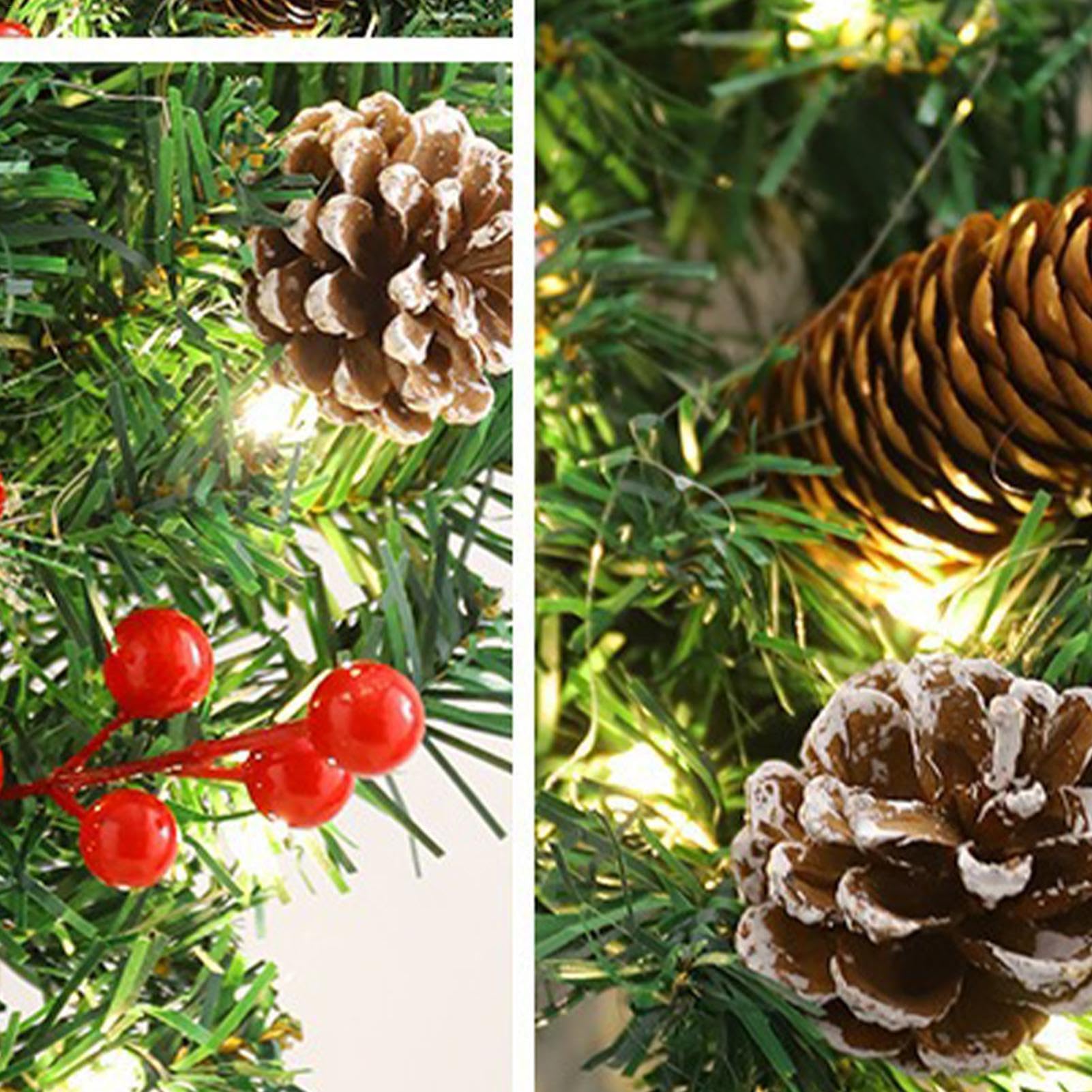 Couronne de Noël artificielle pré-éclairée avec nœud papillon rouge - Couronne d'hiver lumineuse - Couronne de porte de Noël de 50 cm - Fournitures de fête pour porte, mur, cheminée, décoration de