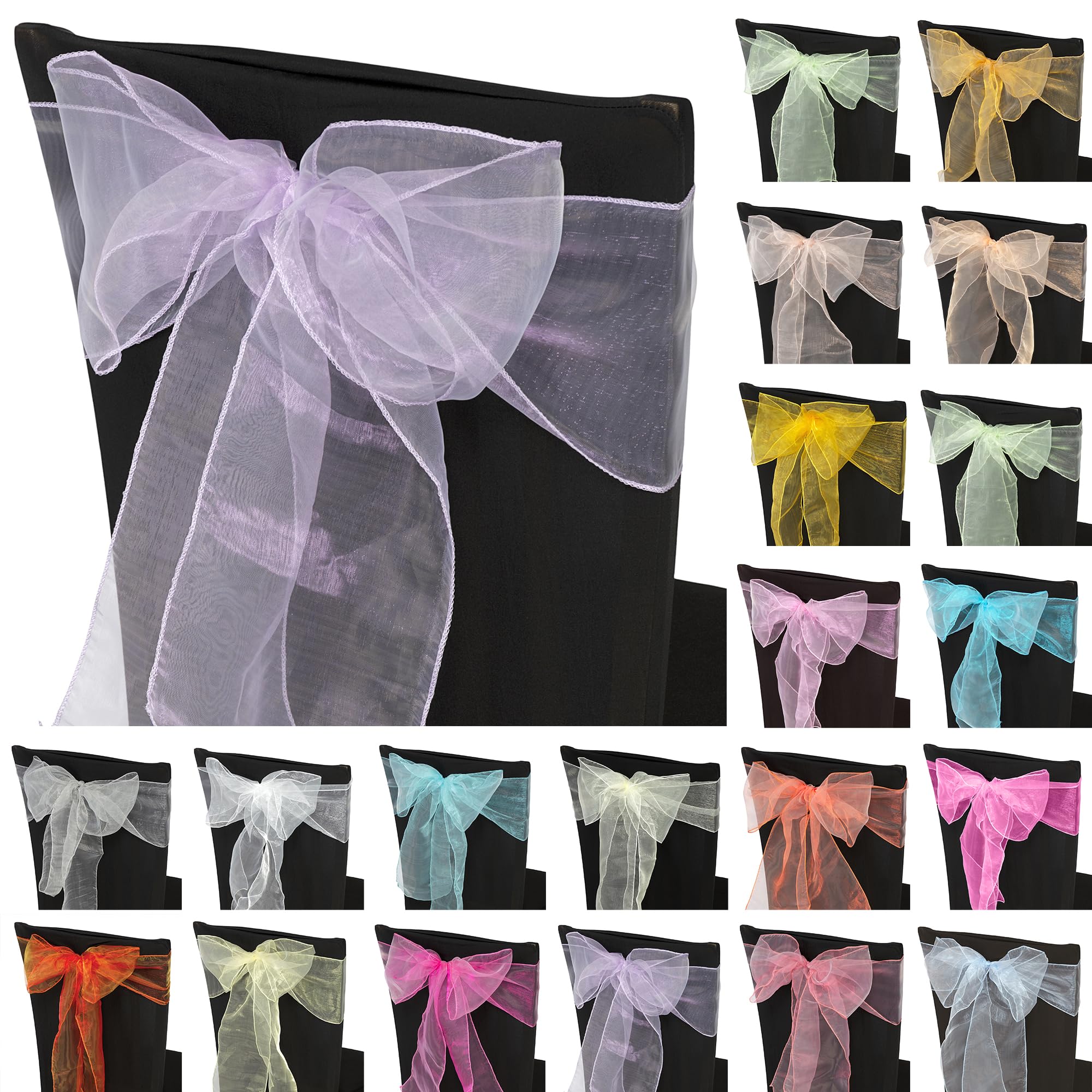 Trimming Shop Organza Chair Sashes - Light Lilac Purple - Sheer Sash Ties, 17x280cm Reusable Organza Fabric Seat Bows for Wedding Chairs, Proms, Dining Table Styling & Event Decorations, 25pcs — image 1