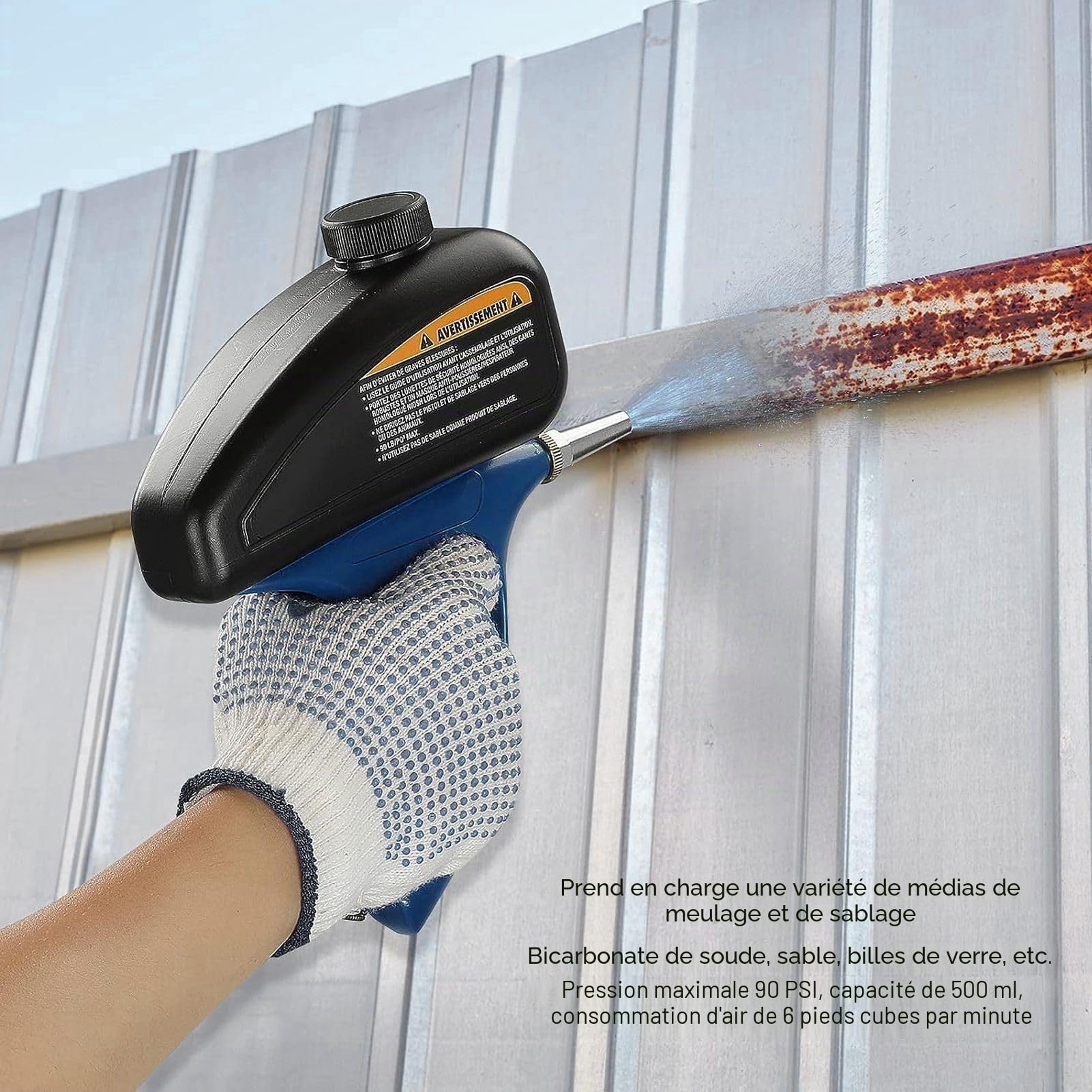 Pistolet de Sablage Portable, Sableuse pour Compresseur d'Air, Buse en Acier Remplaçable pour Métal