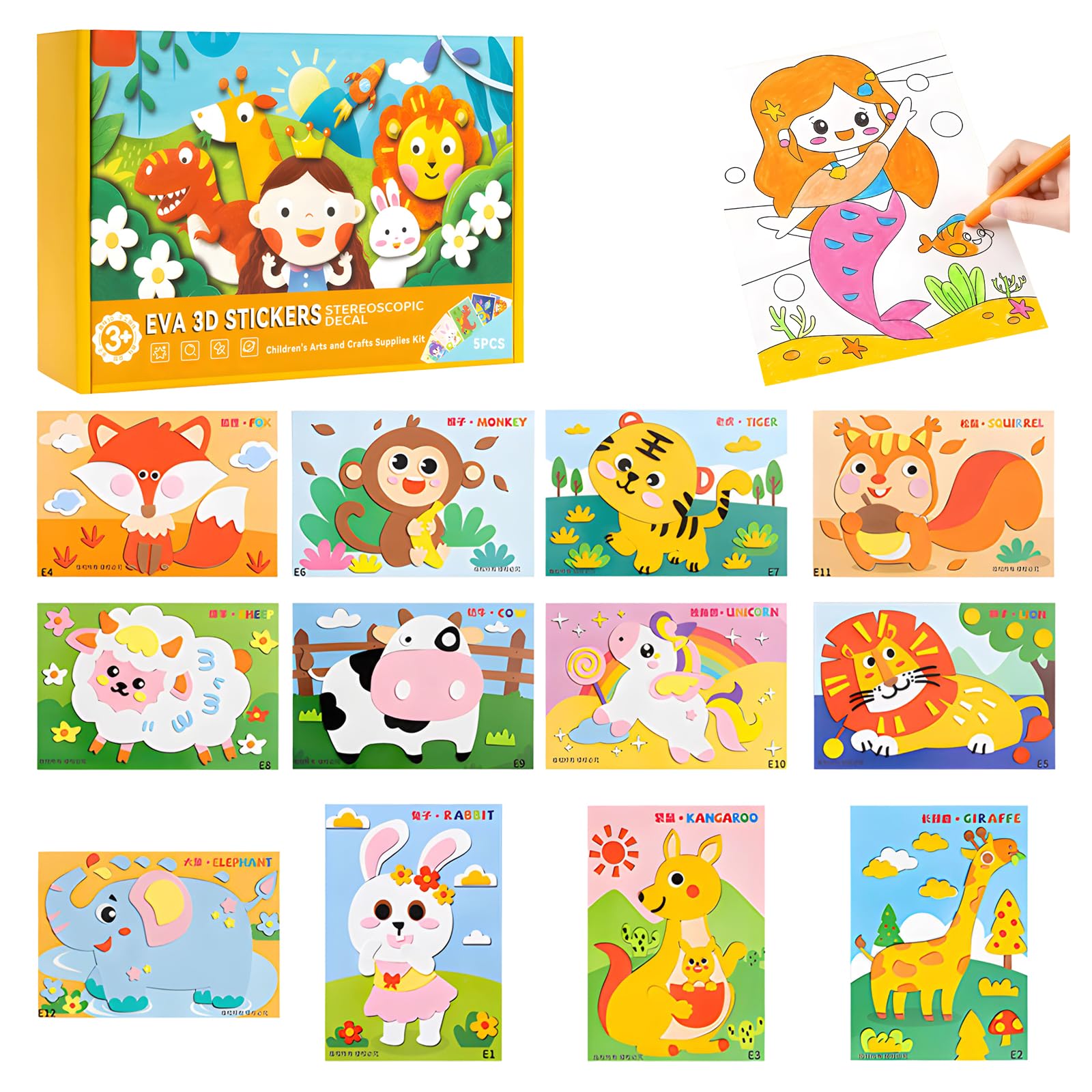 3D-EVA-Aufkleber-Bastelset, 12 Stück/Set, Aufkleber-Puzzle, Vergnügen, DIY-Cartoon-Tier-Lern-Bildungsprogramm Für Kleinkinder, Kinder, Kunst-Bastelsets (Animal Carnival)
