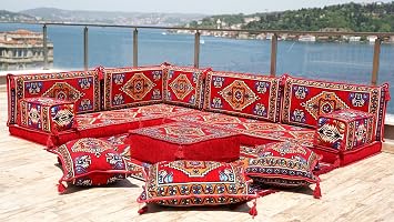 Red Loveseats, Pallet Sofas, Corner Seating, Meditation Mats, Arabic Sofa, Bohemian Sectionals, Floor Cushions, Floor Couches, Futon Sofa Bed L Sofa Full Set, 4 Thickness 10 cm