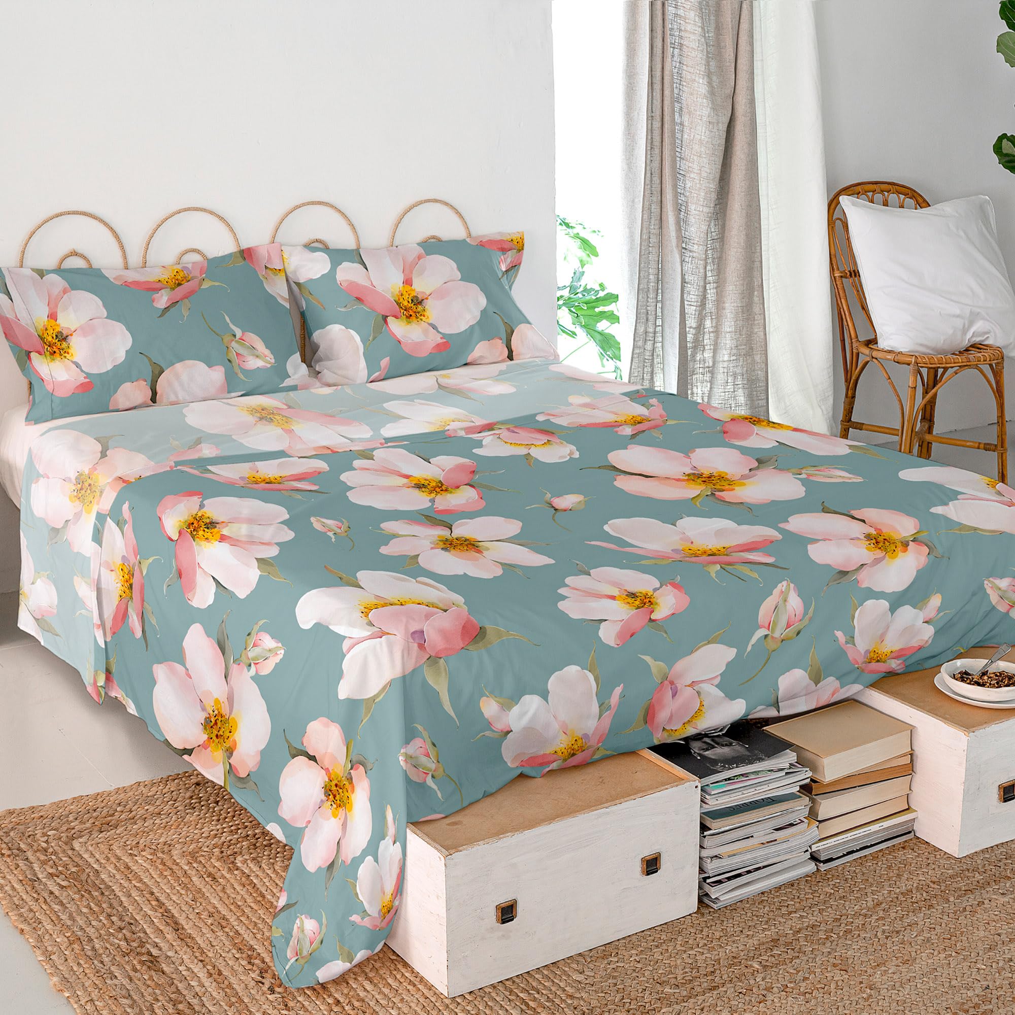 Drap plat Spring blossom Sabana 240x270 cm pour lit deux places 150/160