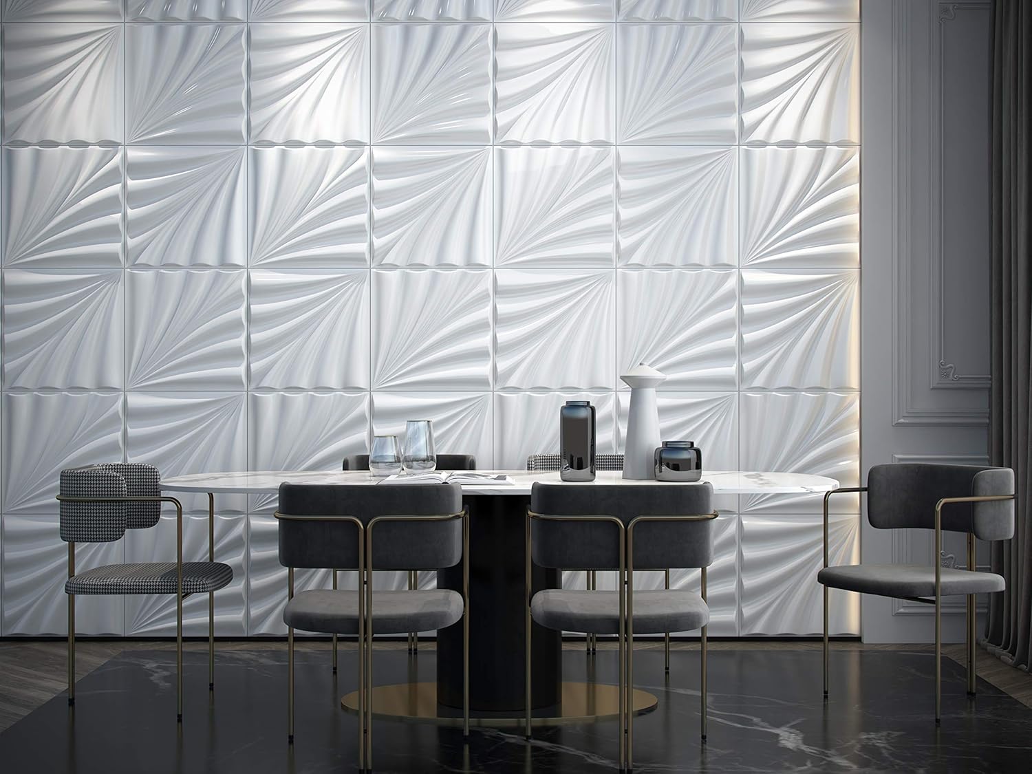 Dundee Deco JNFBAZP2114-10 Paintable Off White Abstract Eruption Fiber 3D Wall Panel, Interior Wall Paneling, 1.6 ft X 1.6 ft (50cm X 50cm), 2.6 sq.ft. (0.25 sq. m) each, Pack of 10