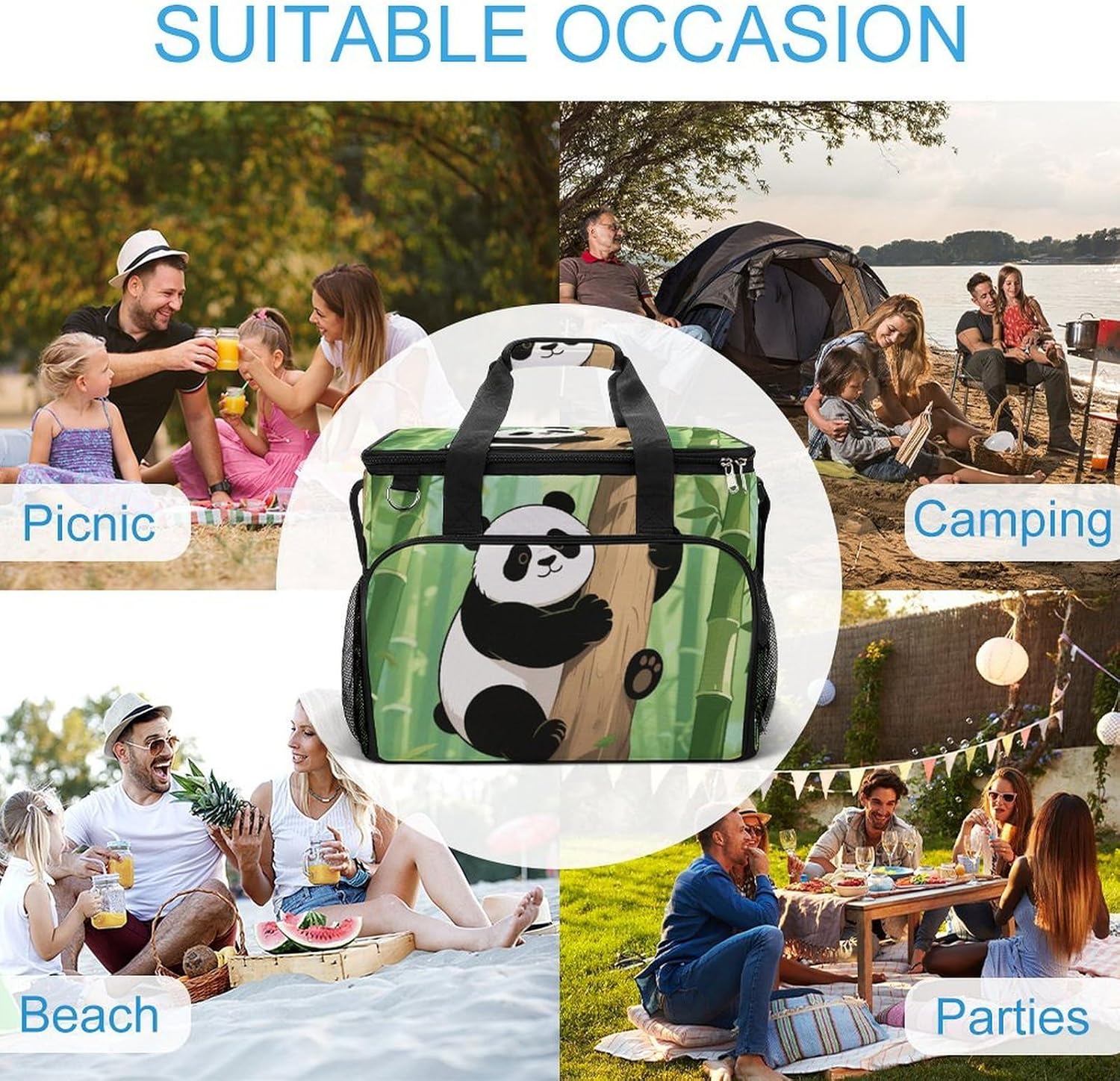 Insulated Picnic Backpack Tote Bag, Large Capacity 30L Panda Climbs A Tree Cooler Bag Leakproof Beach Bags Portable Lunch Box Waterproof Picnic Basket for Beach Camping BBQ