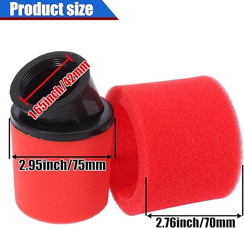 Miniatura 2 de Filtro universal de 1.65 pulgadas de alto rendimiento de doble espuma en ángulo rojo compatible con Kawasaki KH400 125cc 150cc 200cc 250cc GY6