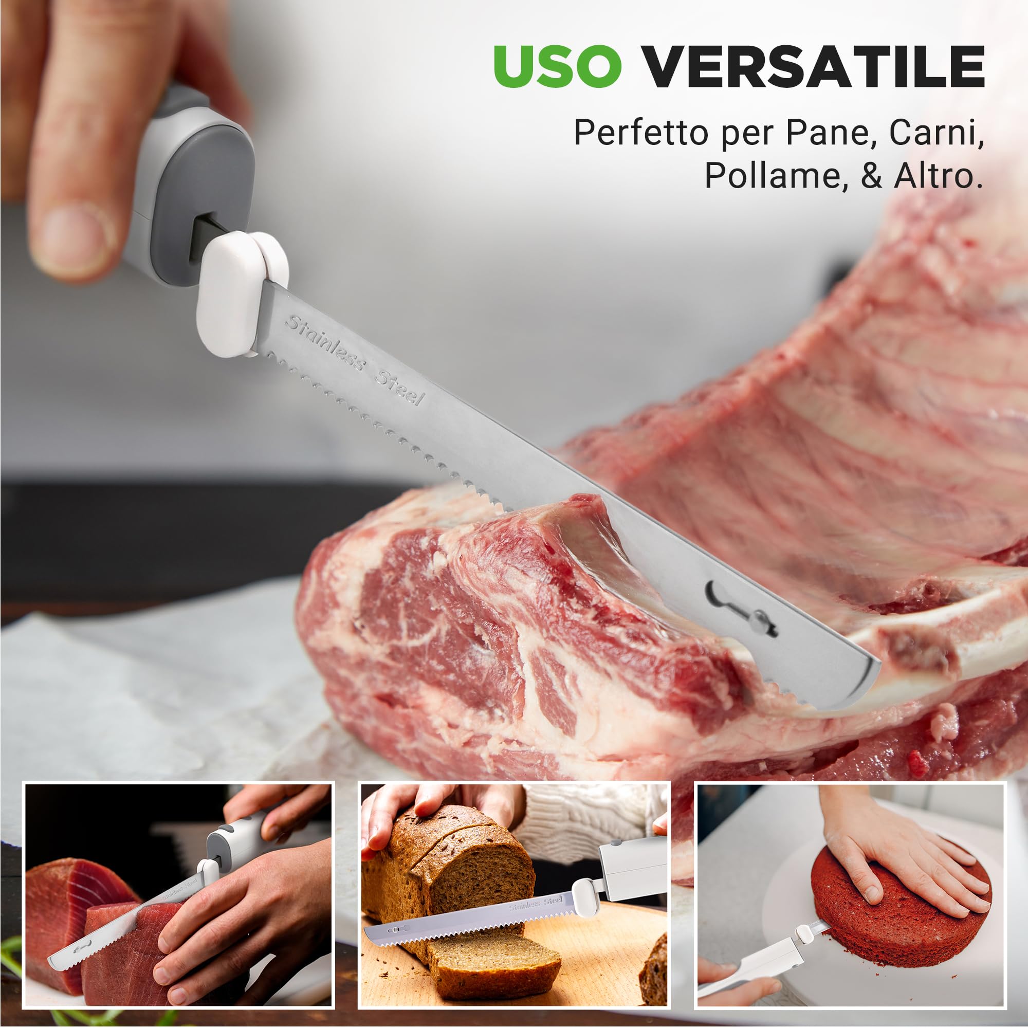 NutriChef Coltello Elettrico da Cucina Cordless, Facile da Usare con Pulsante Sicurezza ON/OFF, Coltello Elettrico Affetta Tacchino, Carne, Pollo, Pane, Formaggio, Leggero, Ergonomico