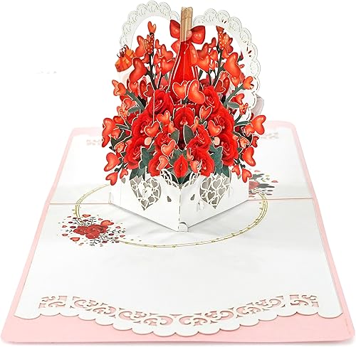 Miniatura 5 de CUTPOPUP - Tarjeta emergente para el día de San Valentín, tarjeta de aniversario, tarjeta de felicitación emergente 3D (cesta de corazón)