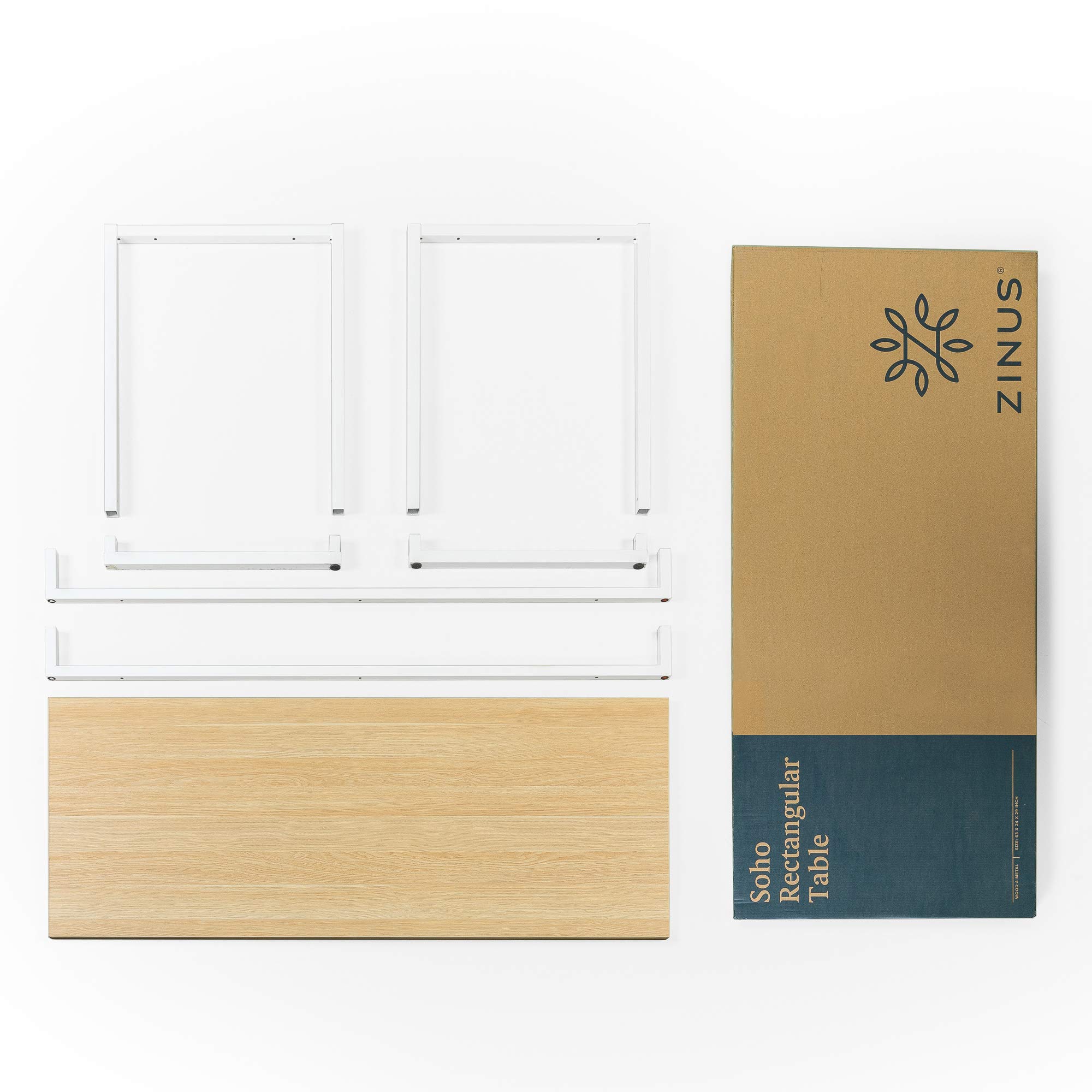 Zinus Jennifer Mesa Escritorio 160x60 cm - Altura 74 cm - Mesa Oficina Grande y Moderno - Metal y Madera - Montaje - Marrón y Blanco