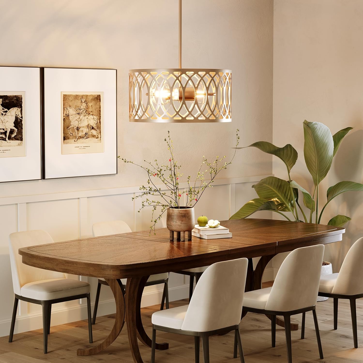 Tribesigns 13" Pendant Lights, 2-Light Modern Chandelier with Adjustable Height, E26 Base Metal Drum Dining Room Light Fixture, Island Lights for Kitchen, Entryway, Living Room, Foyers