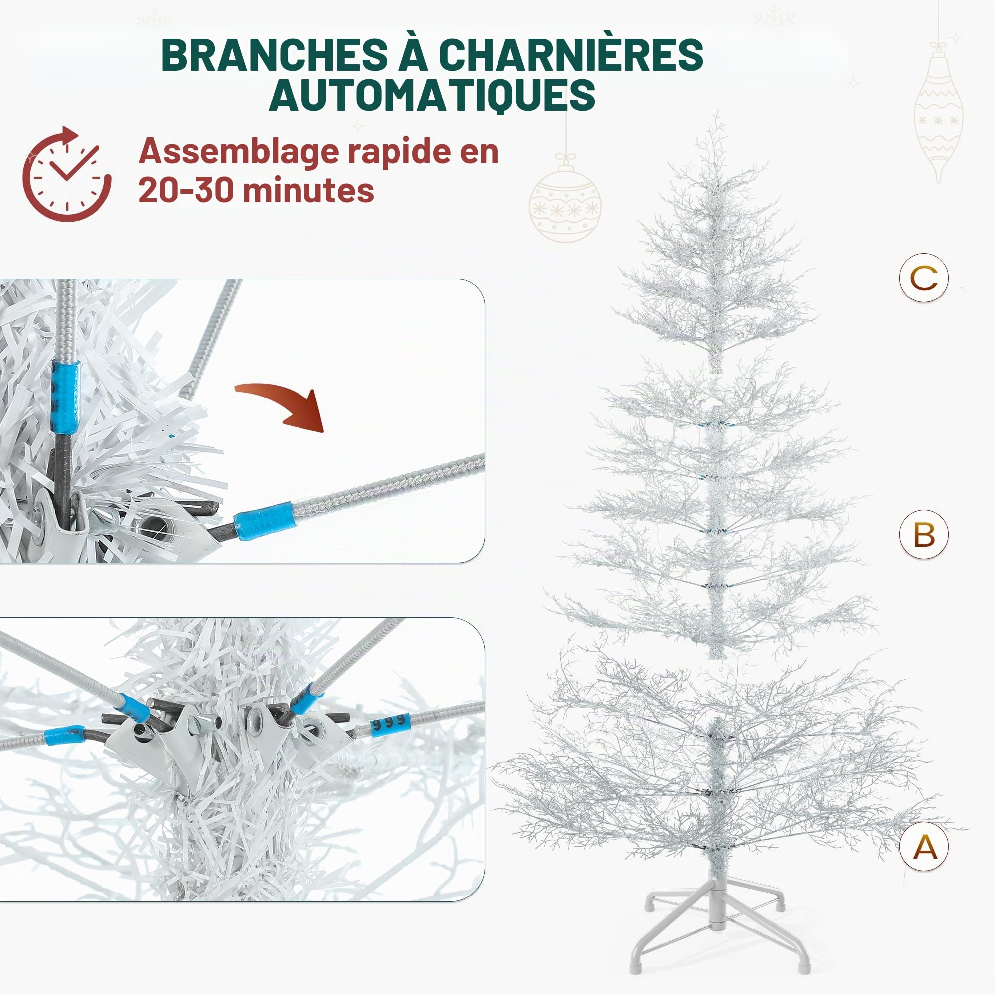 YITAHOME Sapin de Noël Artificiel Blanc de 1,8 m avec télécommande, Technologie de charnière, 300 lumières interchangeables Blanc Chaud et Multicolore, 550 Pointes en polyéthylène pour Noël