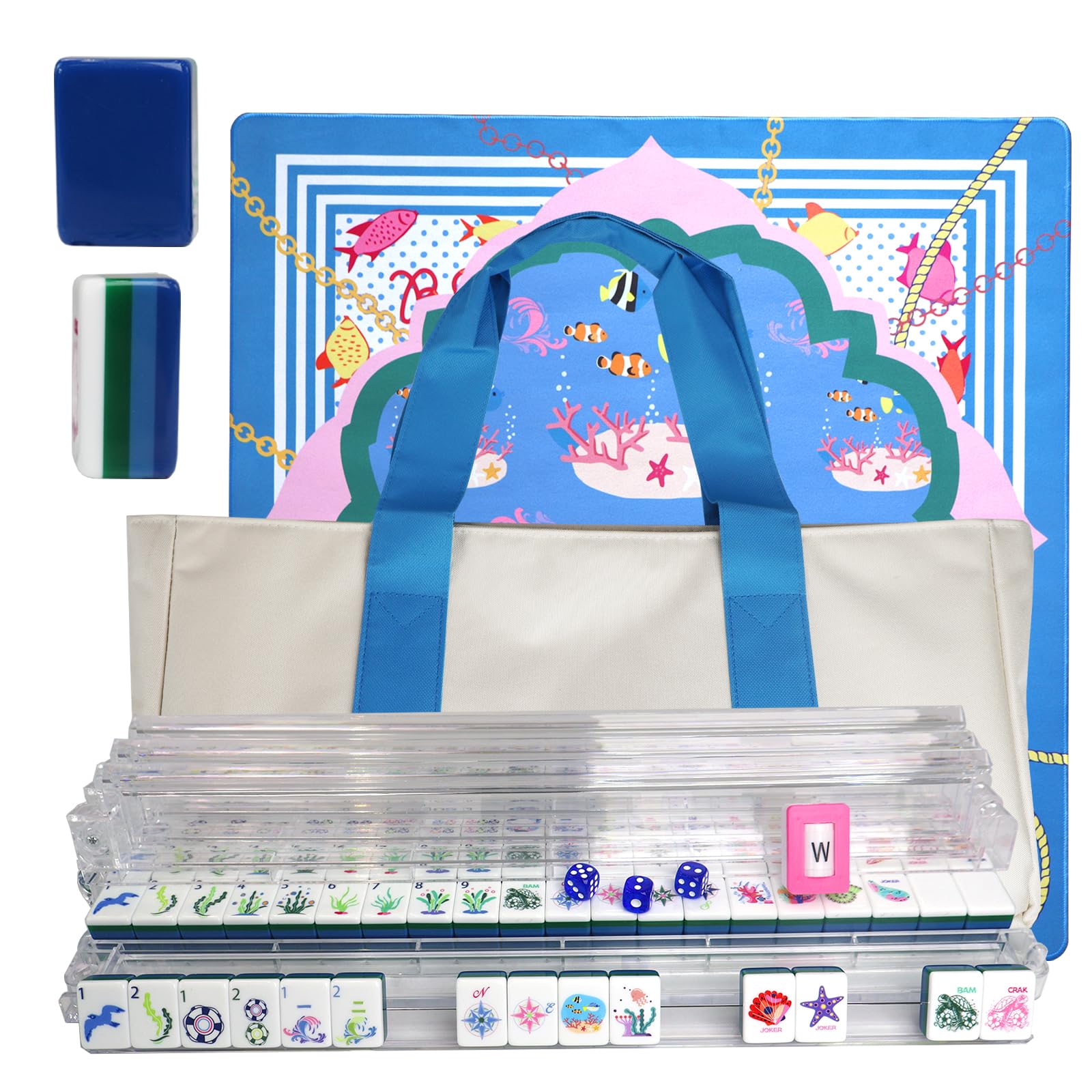 American Mahjong Game Set, Portable Carrying Bag,Acrylic 160 Tiles,Western Mahjong Tiles Set,Complete Ma Jong Set (Jasper)