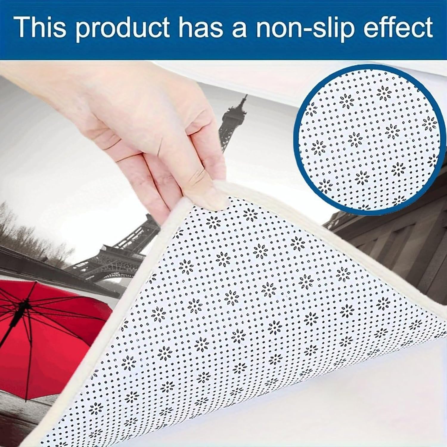Eiffel Tower Paris Street Red Umbrella Kitchen Mat Washable Non Slip Rugs Soft Kitchen Mats for Floor Set of 2 PCS Cushioned Absorbent Runner Standing Rugs for Home Sink Laundry Office