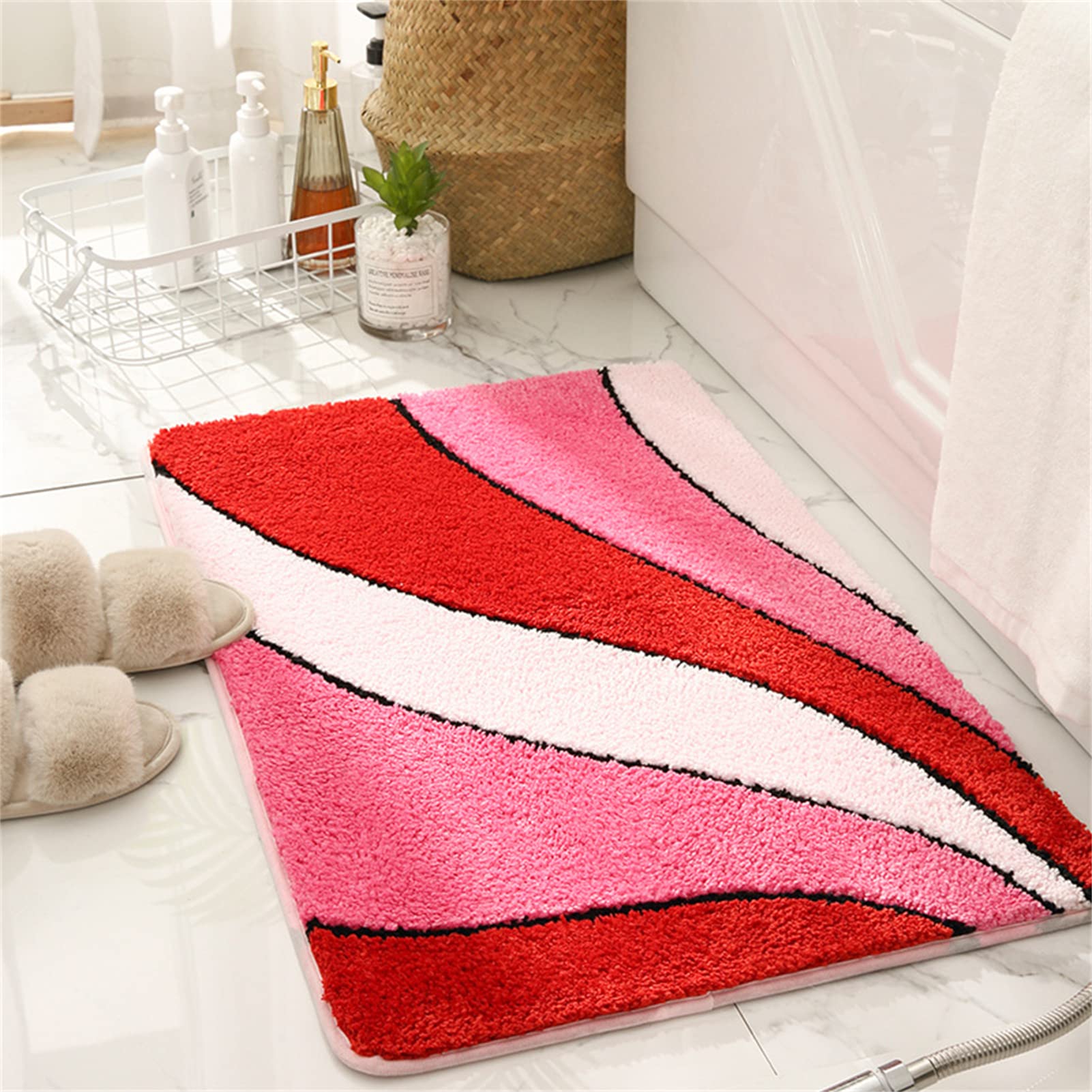 Photo 1 of (2 Pack) Paskoo Microfiber Bathroom Rug, 16" x 24", Pink