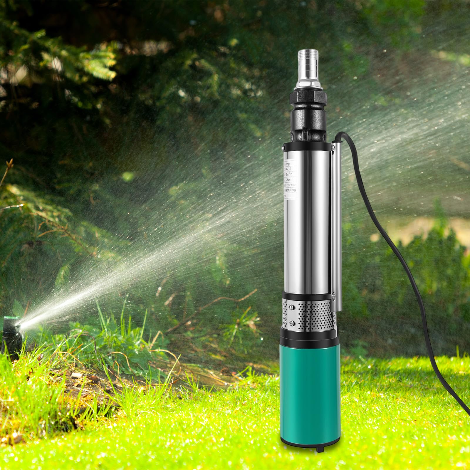 Pompa sommersa per pozzi profondi, DC 24 V 320 W in acciaio inox, pompa elettrica per pozzi profondi, portata massima 5 m³/h, per fiumi, stagni, canali, 4500 giri/min