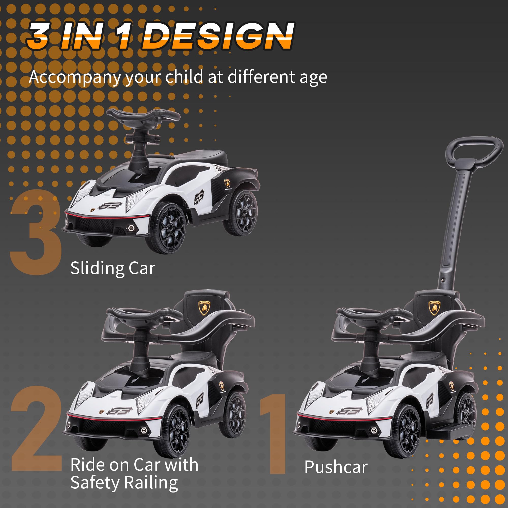 AIYAPLAY Licensed 2 in 1 Baby Ride on Push Car Toddler Push Along Car with Parent Handle Foot To Floor Slider with Horn Steering Wheel NO POWER for 1-3 Years - Image 4