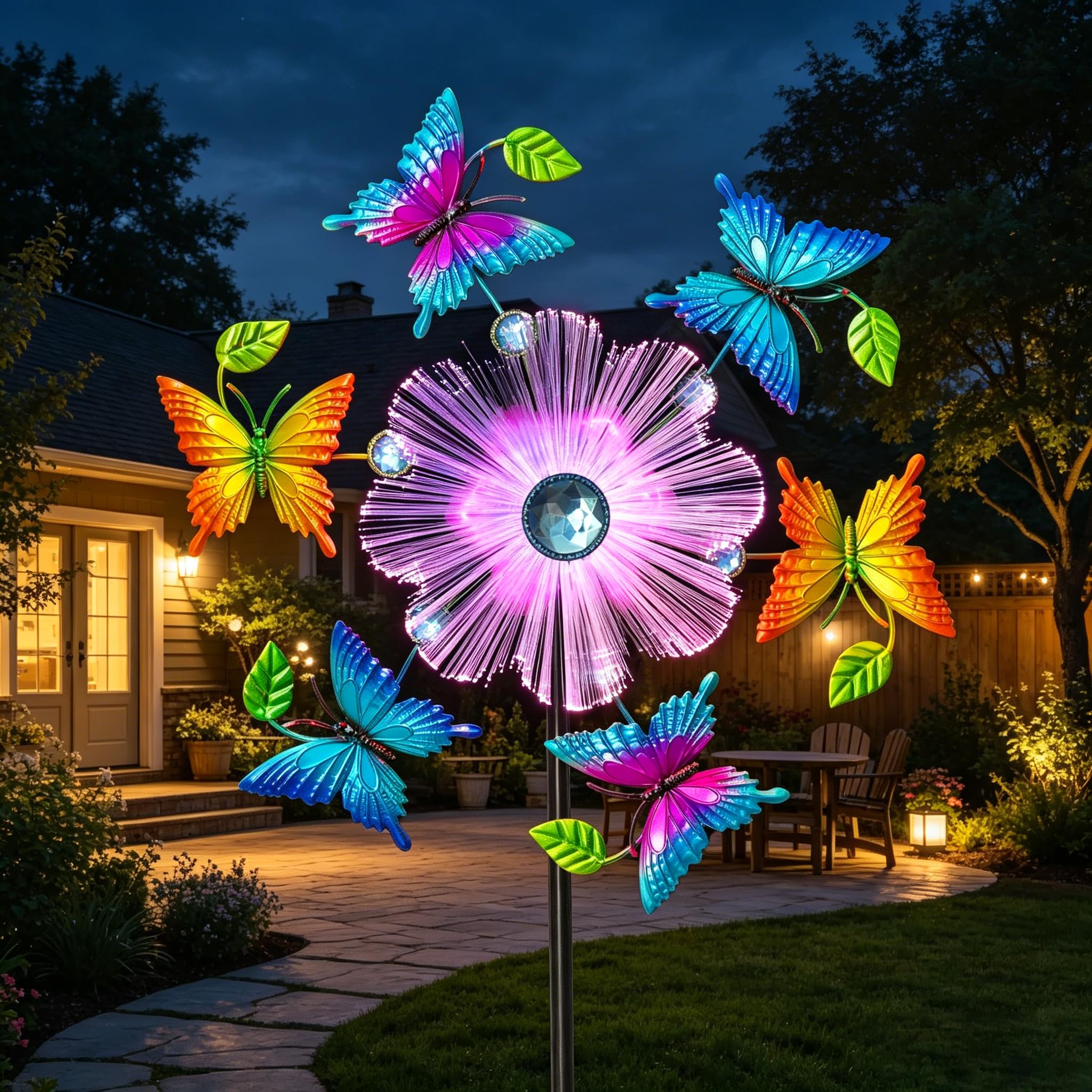 Girandole a vento da giardino a forma di farfalla, 111,8 cm, in metallo, con paletti cinetici, decorazioni artistiche per patio, prato e giardino