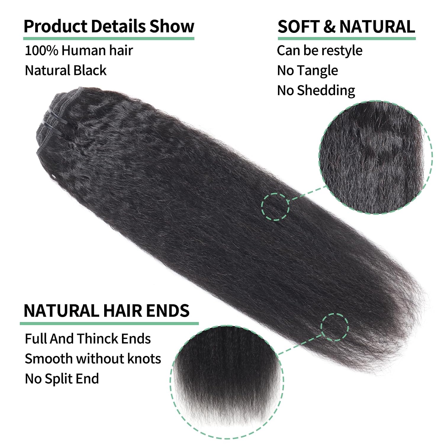 Kinky Straight Clip In Hair Extensions Real Human Hair Clip Ins Seamless Yaki 100% Brazilian Remy Human Hair Clip In Hair Extensions For Black Women Natural Black Color Double Weft 24inch 8pcs 120g