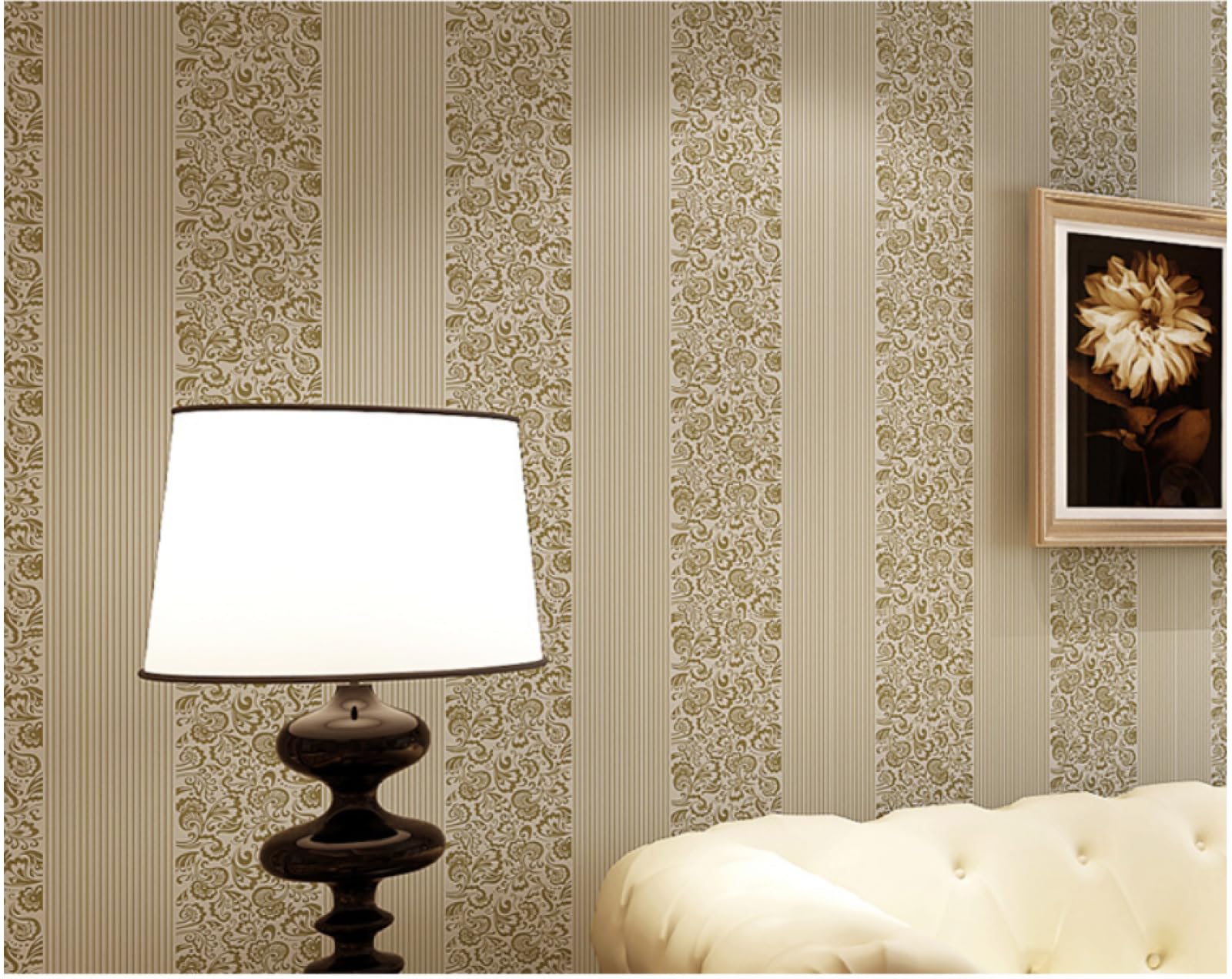 Papier Peint intissé Kaki 0,53 m x 9,5 m, Motif 3D Moderne et Minimaliste à Rayures Verticales, Effet gaufré, pour Salon, Chambre à Coucher, arrière-Plan TV