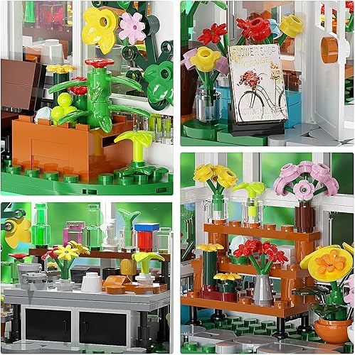 Miniatura 5 de Juego de construcción de casa de flores, juguete creativo de jardín con luz LED, construye un modelo de invernadero, gran regalo para amigos o niñas