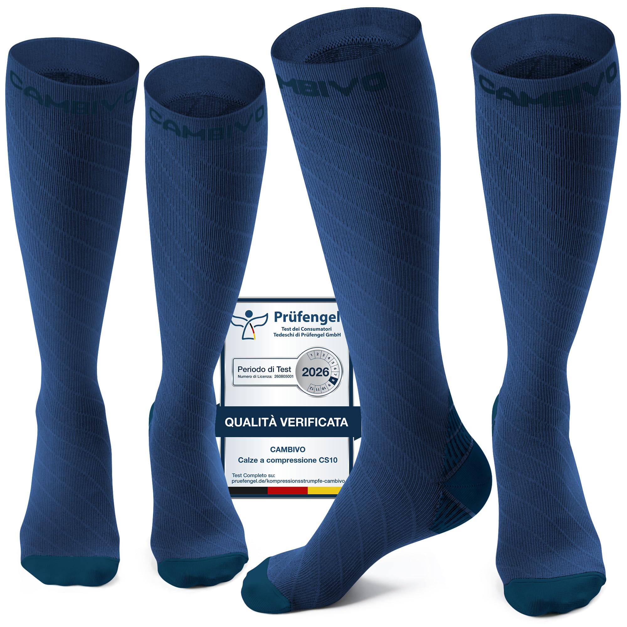 CAMBIVO Calze Compressione Graduata Donna e Uomo 2 Paia, Calze Elastiche a Compressione Graduata per Sport, Running, Trekking, Viaggio in Aereo