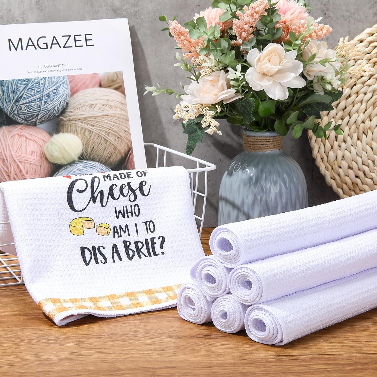 Breling Sublimation Kitchen Towel Blanks 16 x 24Inch, Microfiber Waffle Weave Sublimation Tea Towels Fast Drying Absorbent for Home Kitchen Gifts(6 Pieces)